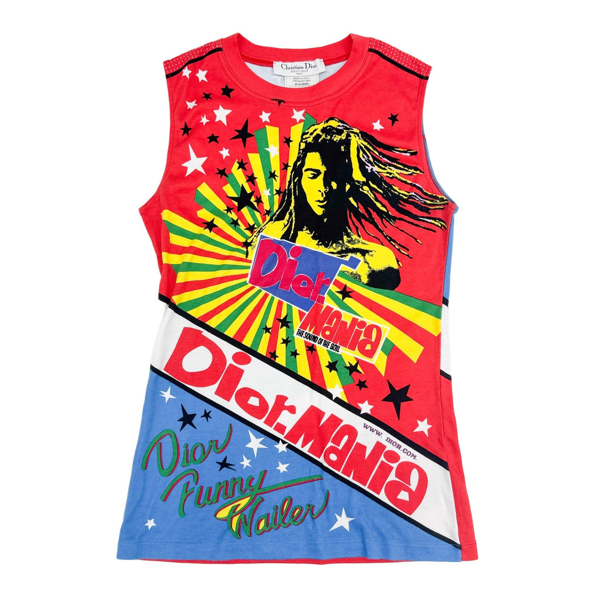 Size 36 EU John Calliano " Dior Mania" Multicolor Rasta Bob Marley Cotton Tank Top