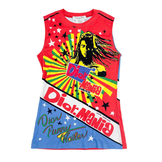 Size 36 EU John Calliano " Dior Mania" Multicolor Rasta Bob Marley Cotton Tank Top