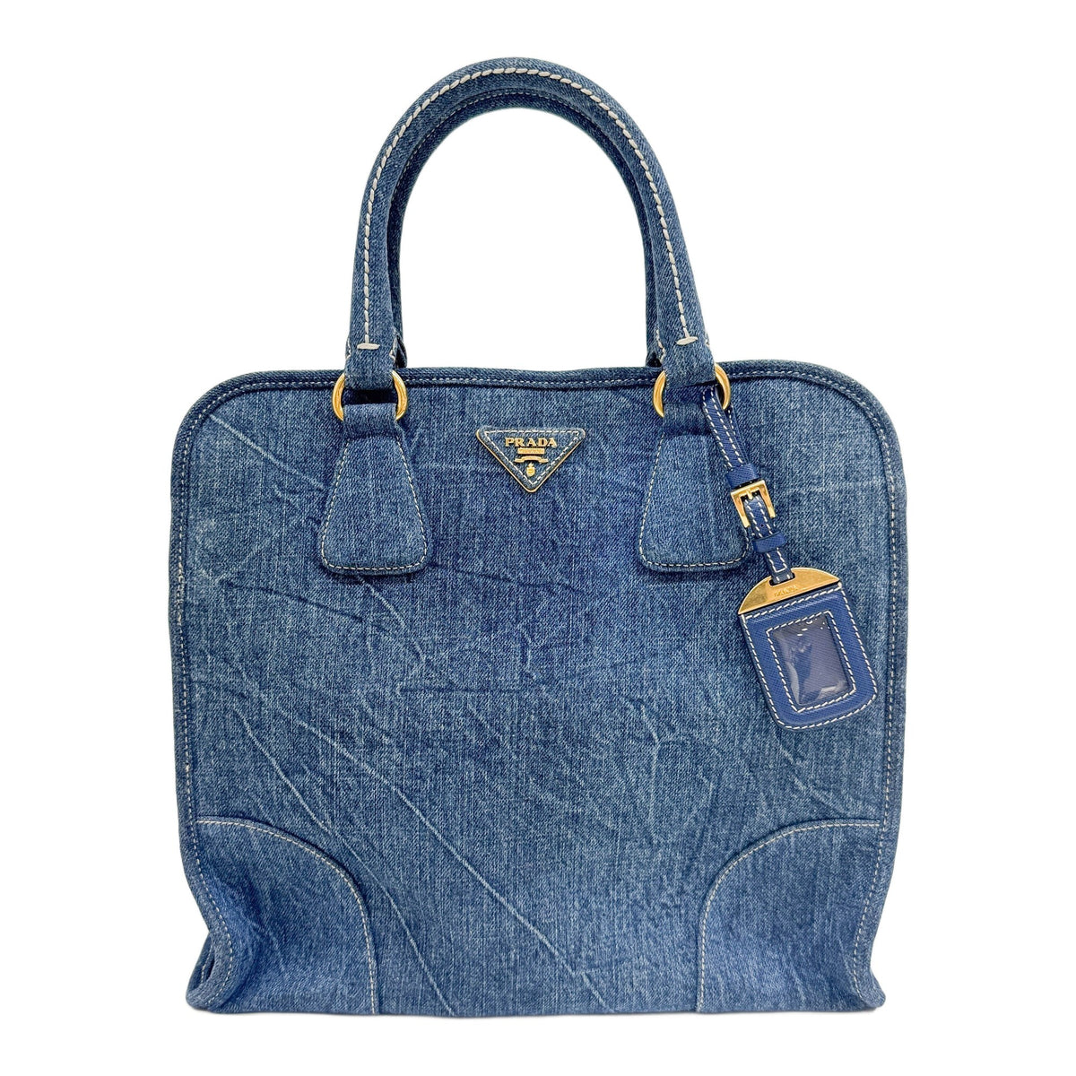 Gold Hardware Blue Denim Two Way Shopping Tote Bag