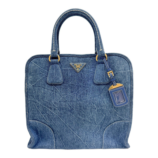 Gold Hardware Blue Denim Two Way Shopping Tote Bag