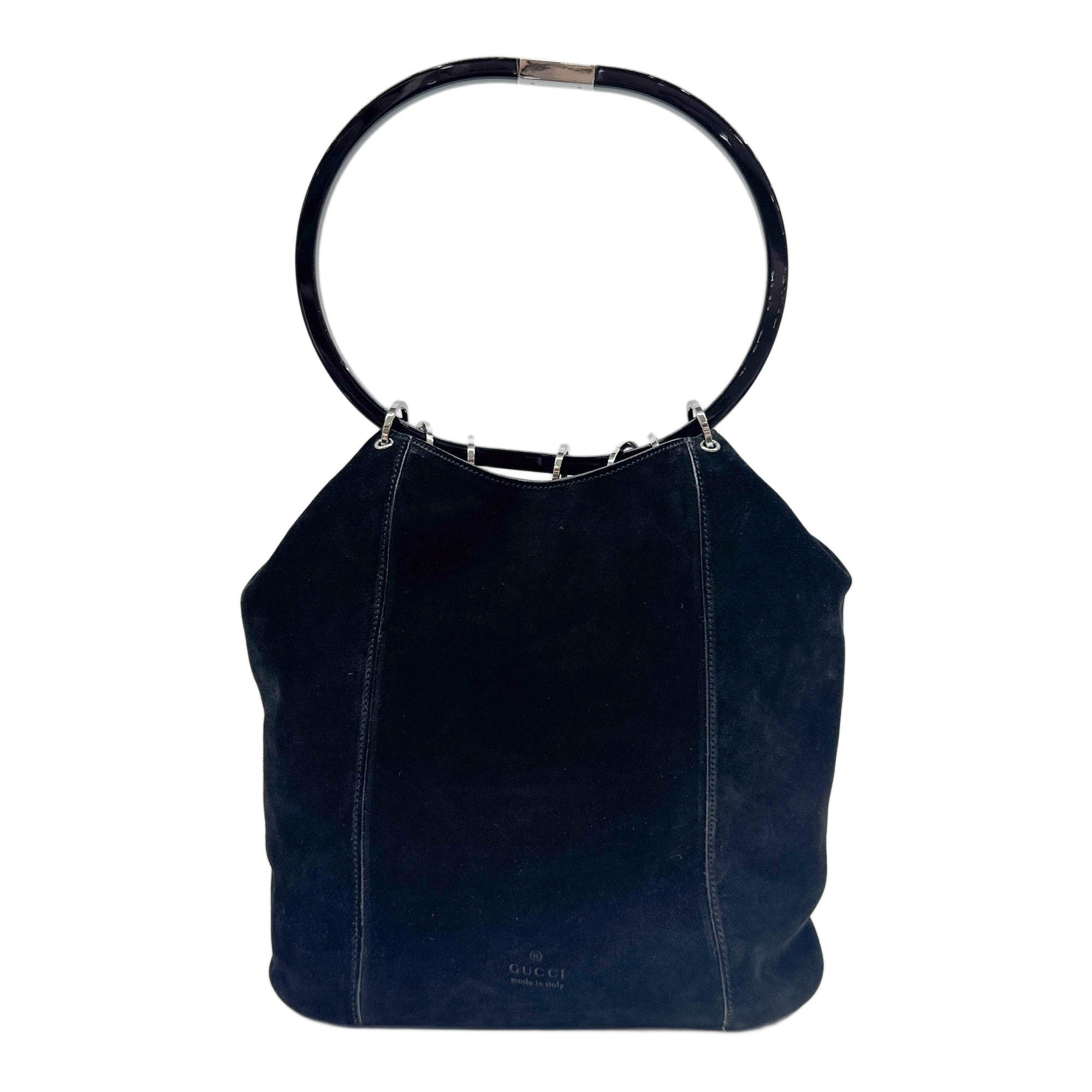 Curtain Black Suede Shoulder Bag