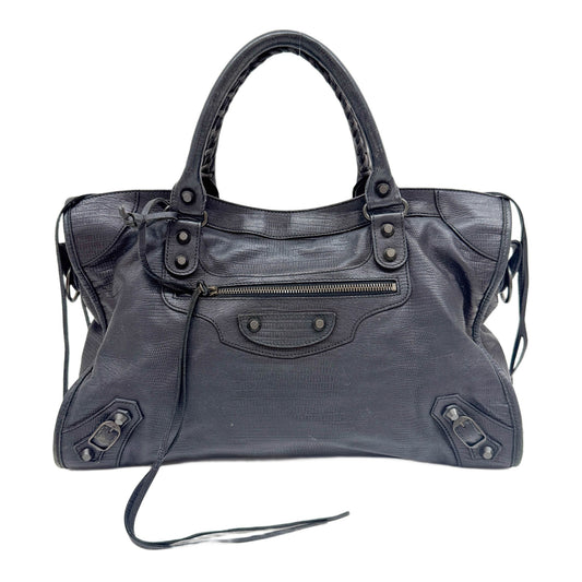 The City Anthracite Grey Lizard Embossed Leather Two Way Bag