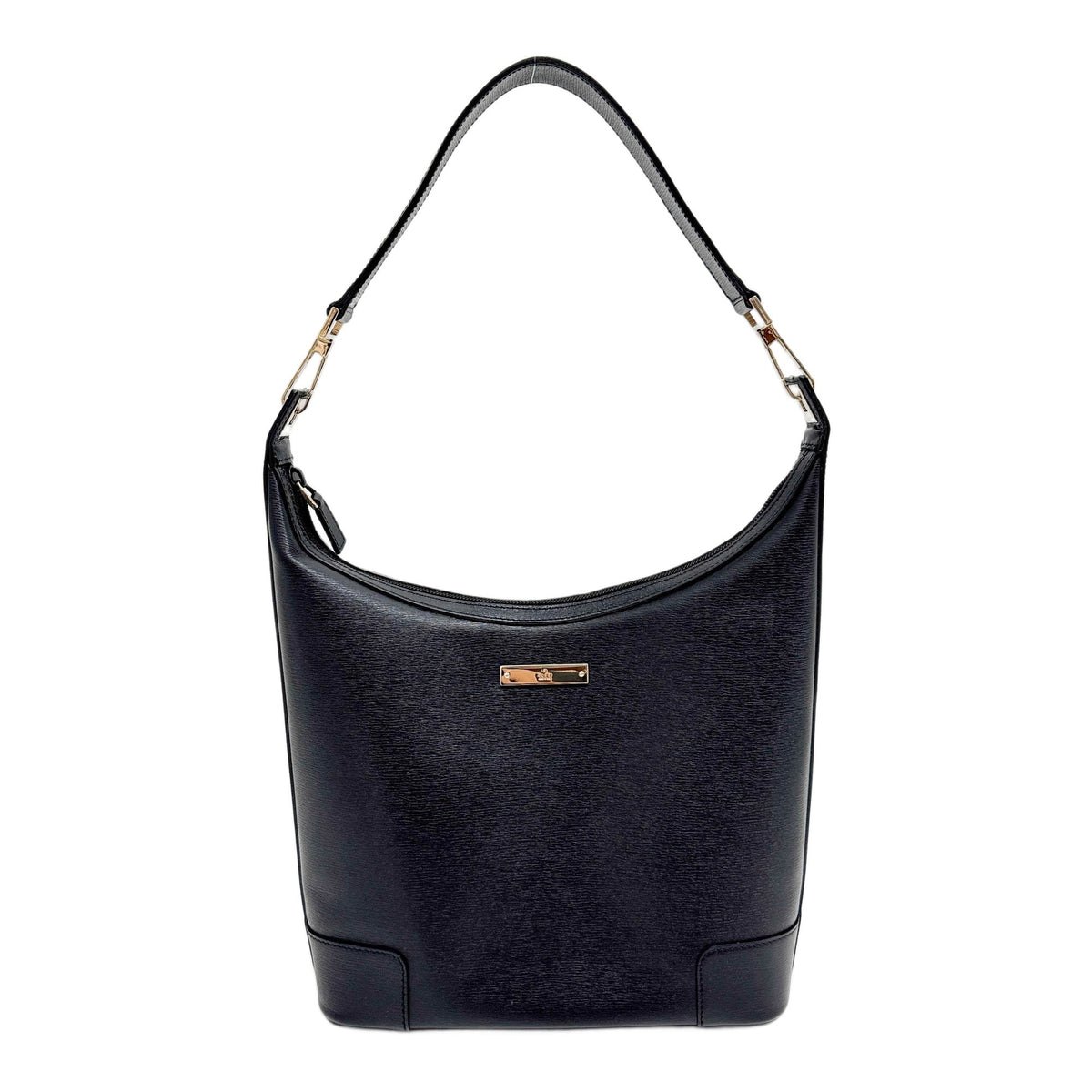 Black Textured Grain Leather Shoulder Bag