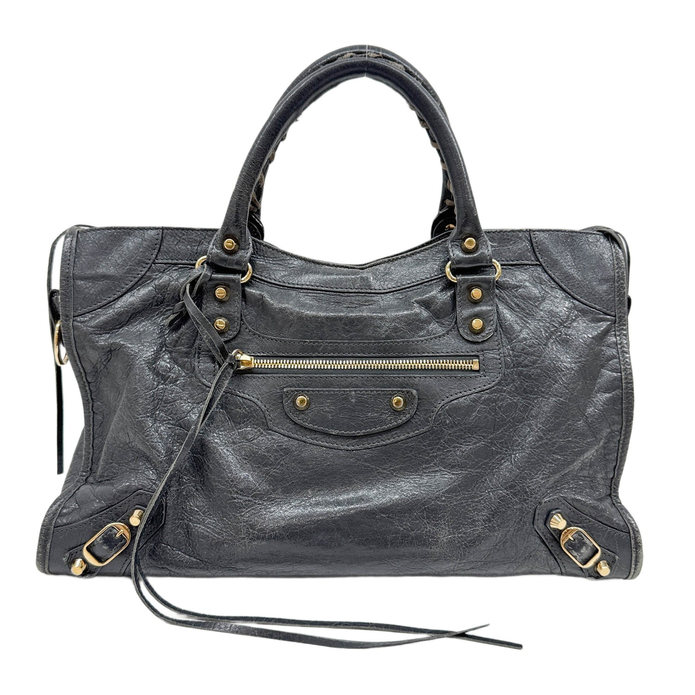 The City Grey Leather Handle Bag