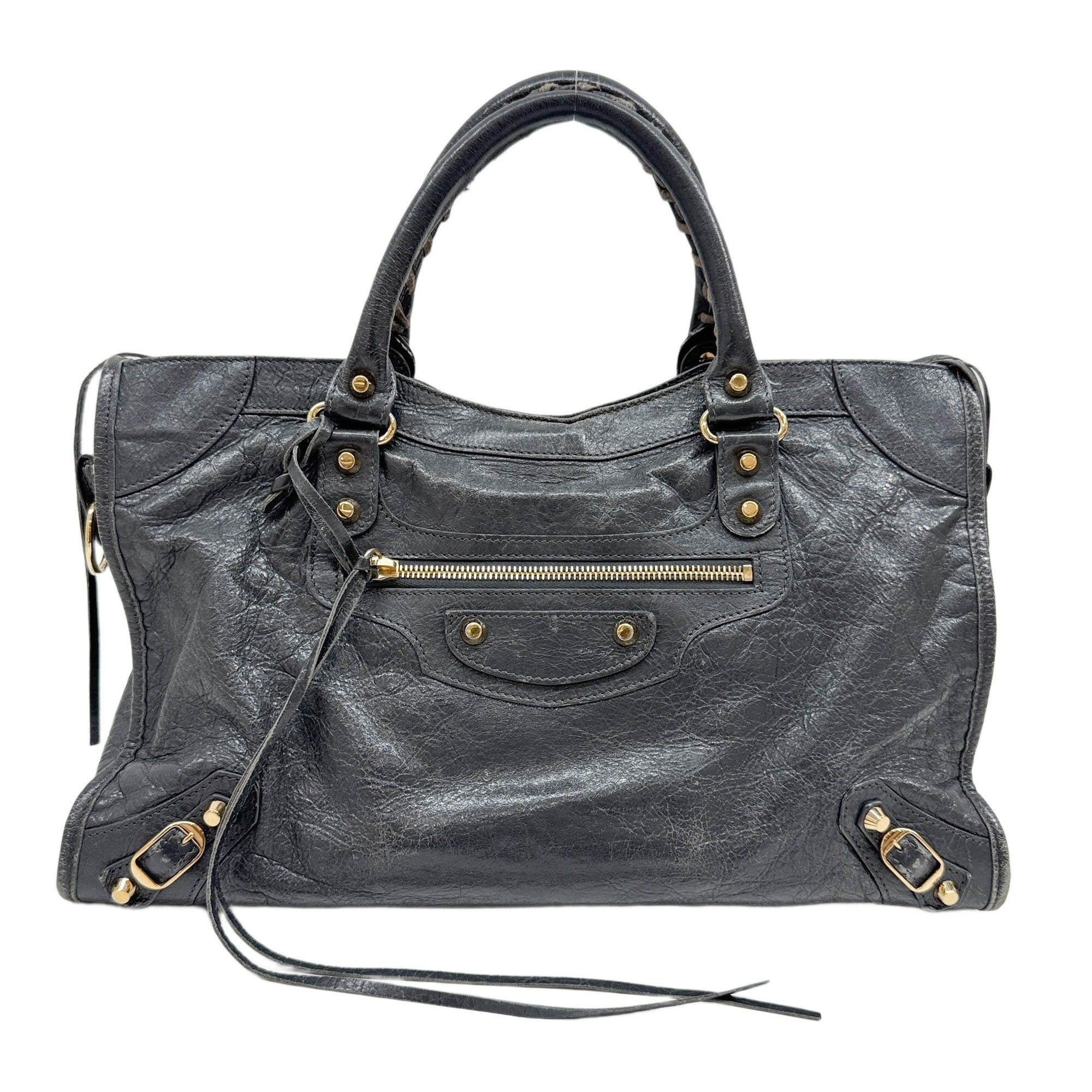 The City Grey Leather Handle Bag