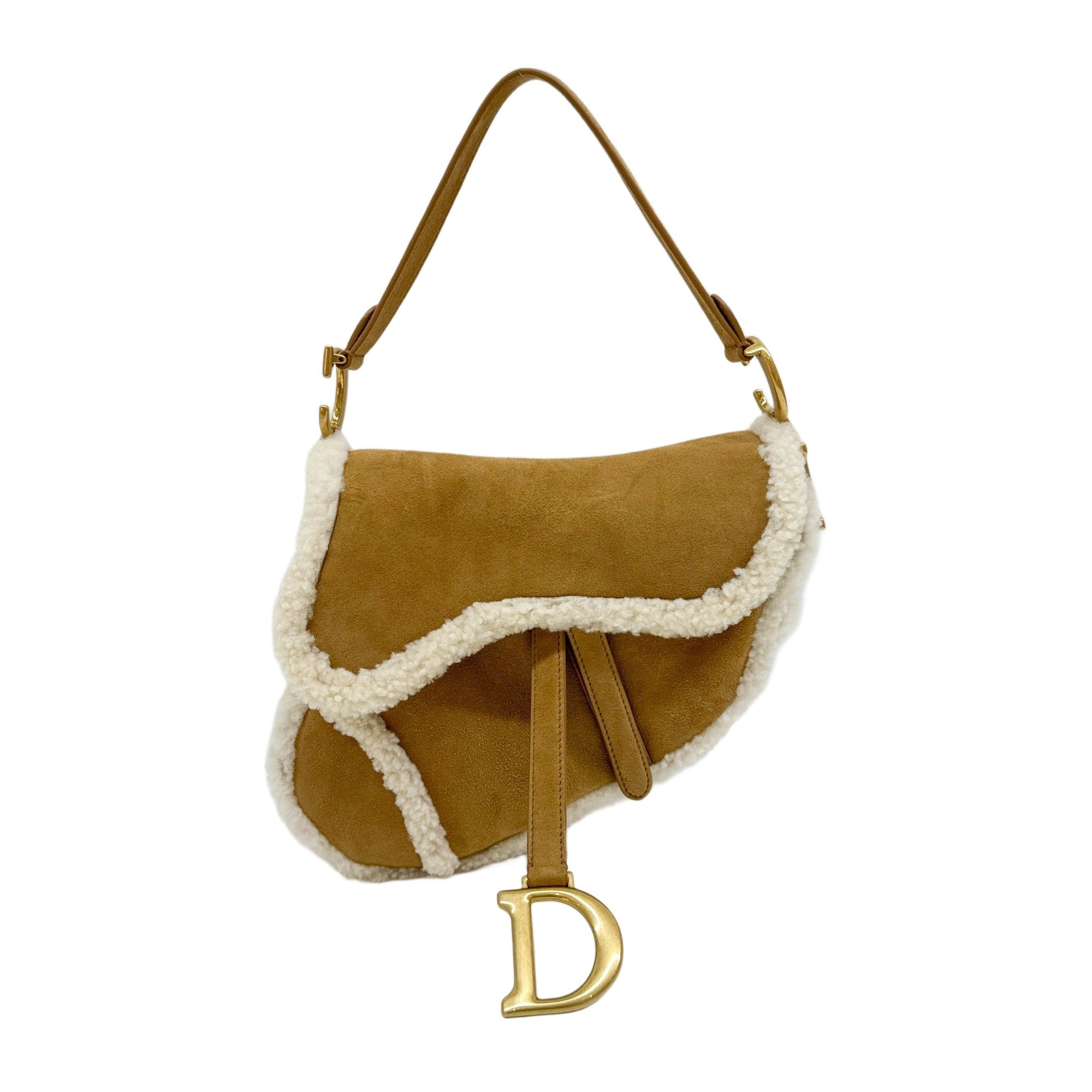 Saddle Wool Rim Brown Suede Shoulder Bag
