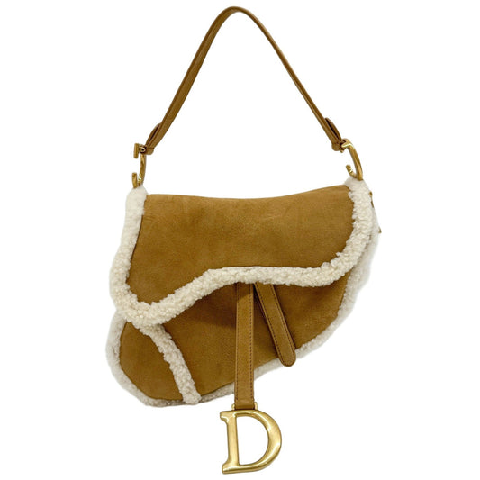 Saddle Wool Rim Brown Suede Shoulder Bag