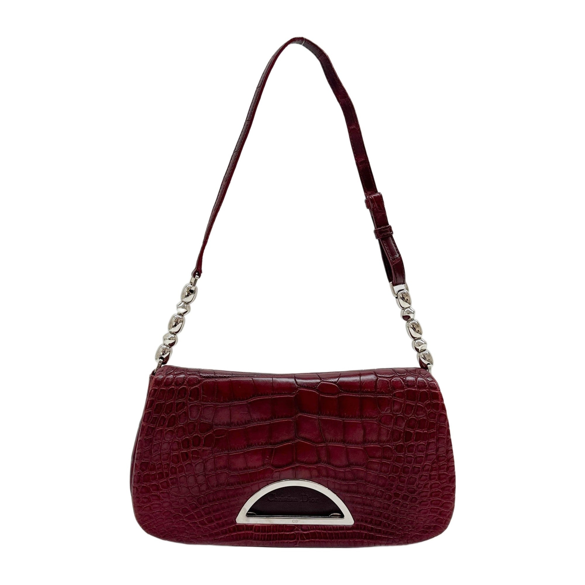 Malice Pearl Deep Red Croc Embossed Leather Shoulder Bag