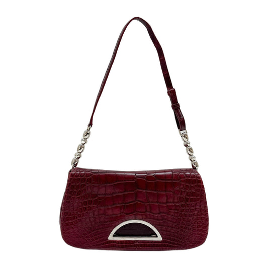 Malice Pearl Deep Red Croc Embossed Leather Shoulder Bag