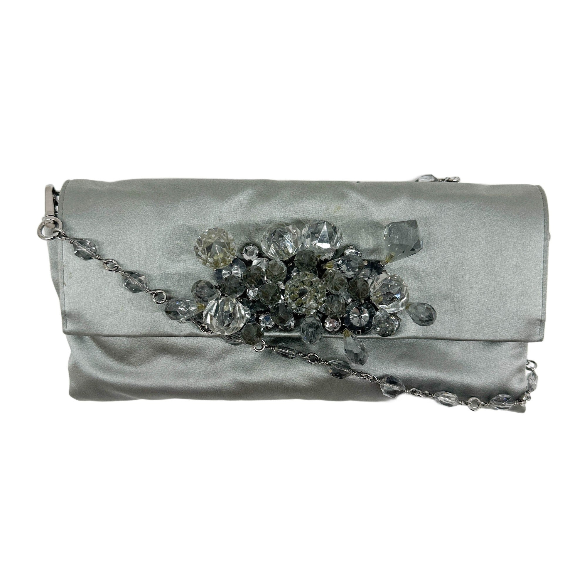 Rhinestones Steel-Blue Satin Shoulder Bag