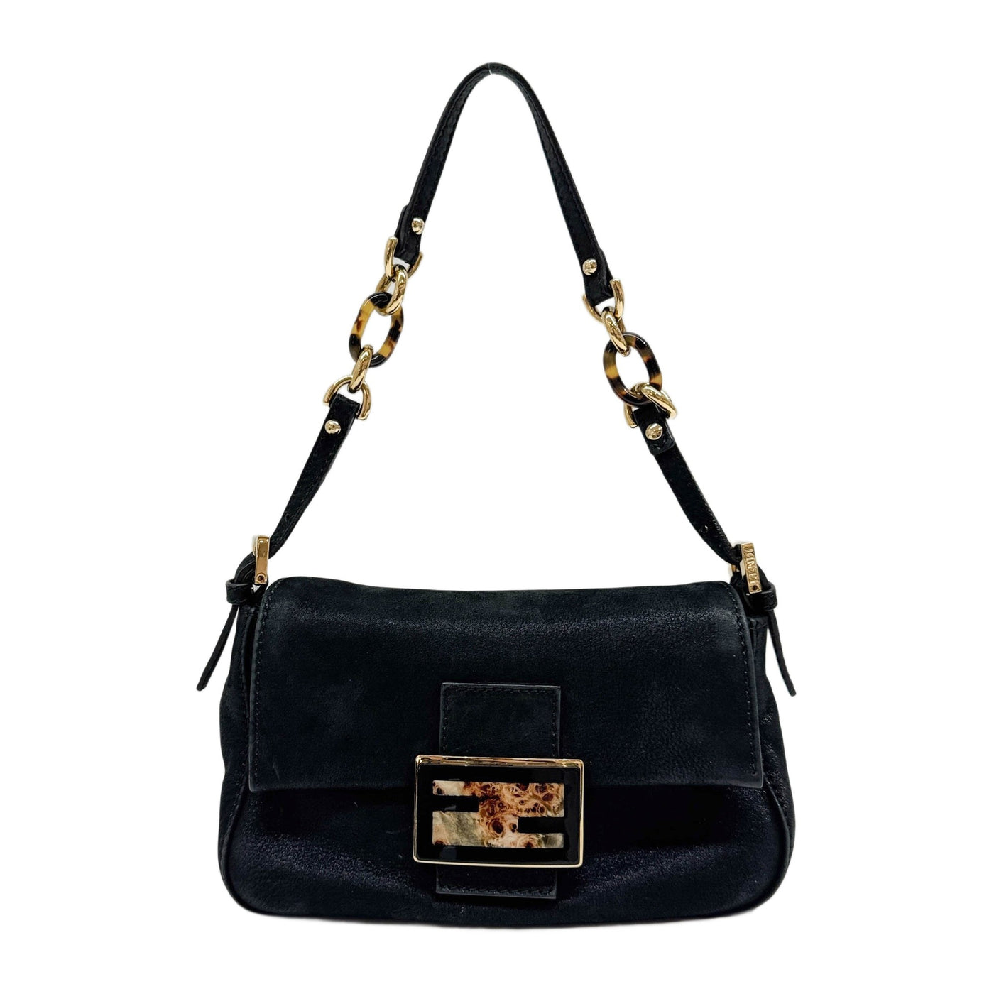Mini Mamma Baguette Black Glitter Nubuck Leather Shoulder Bag