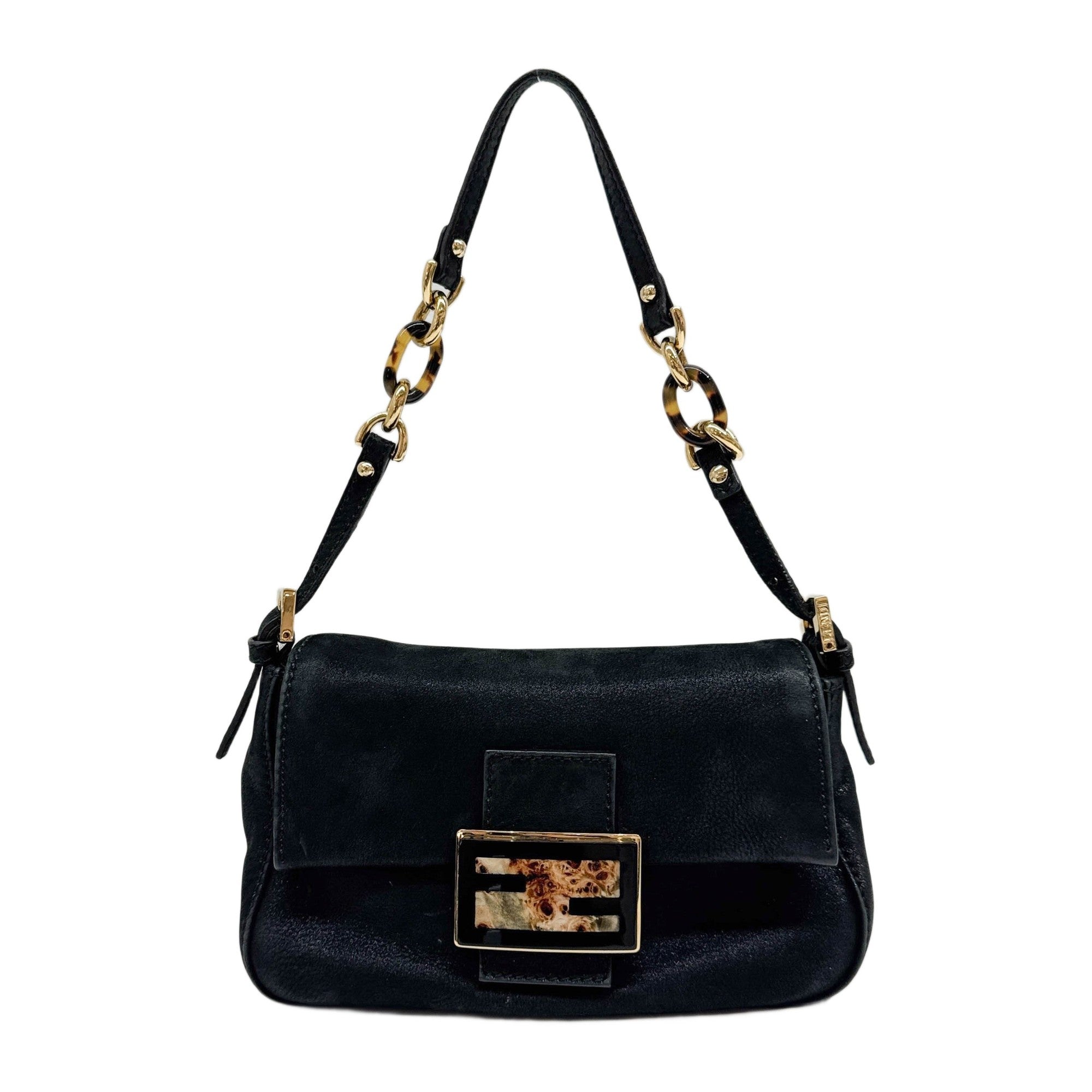 Mini Mamma Baguette Black Glitter Nubuck Leather Shoulder Bag