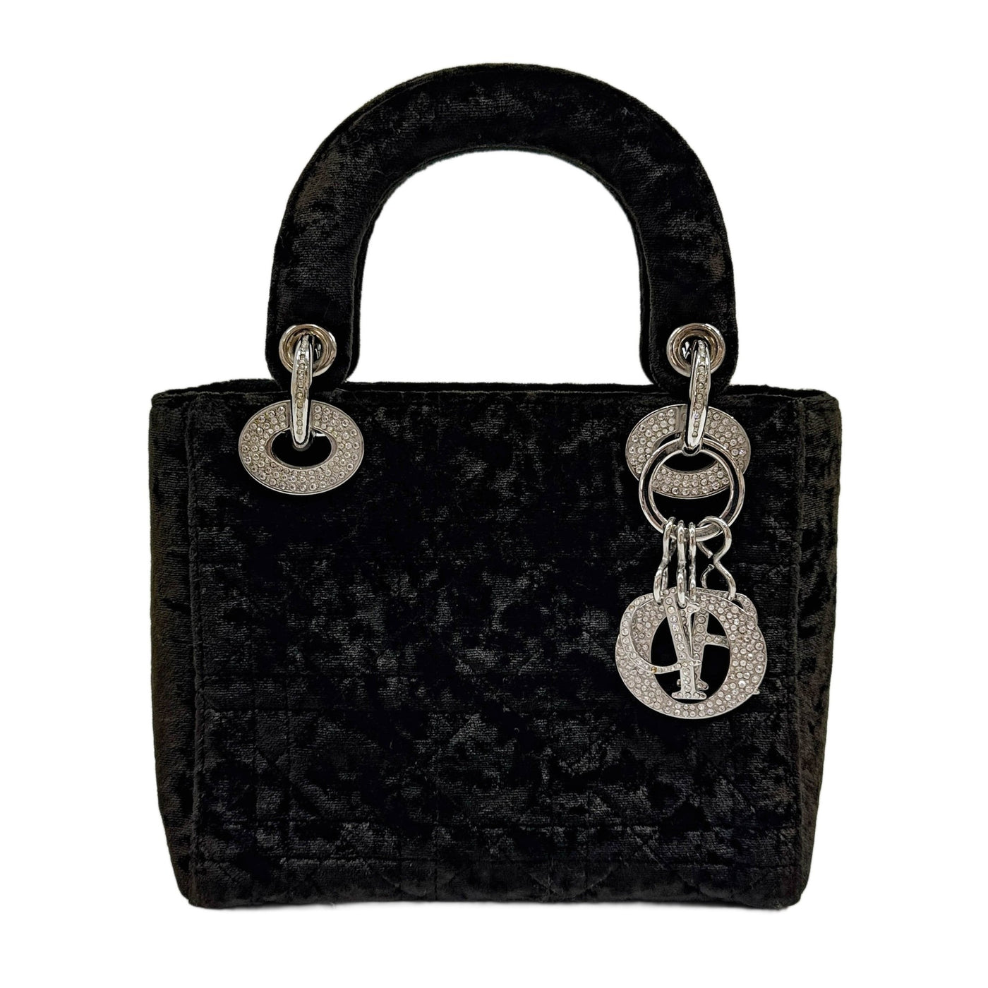 Mini Lady Dior Deep Olive Green Velvet Handle Bag