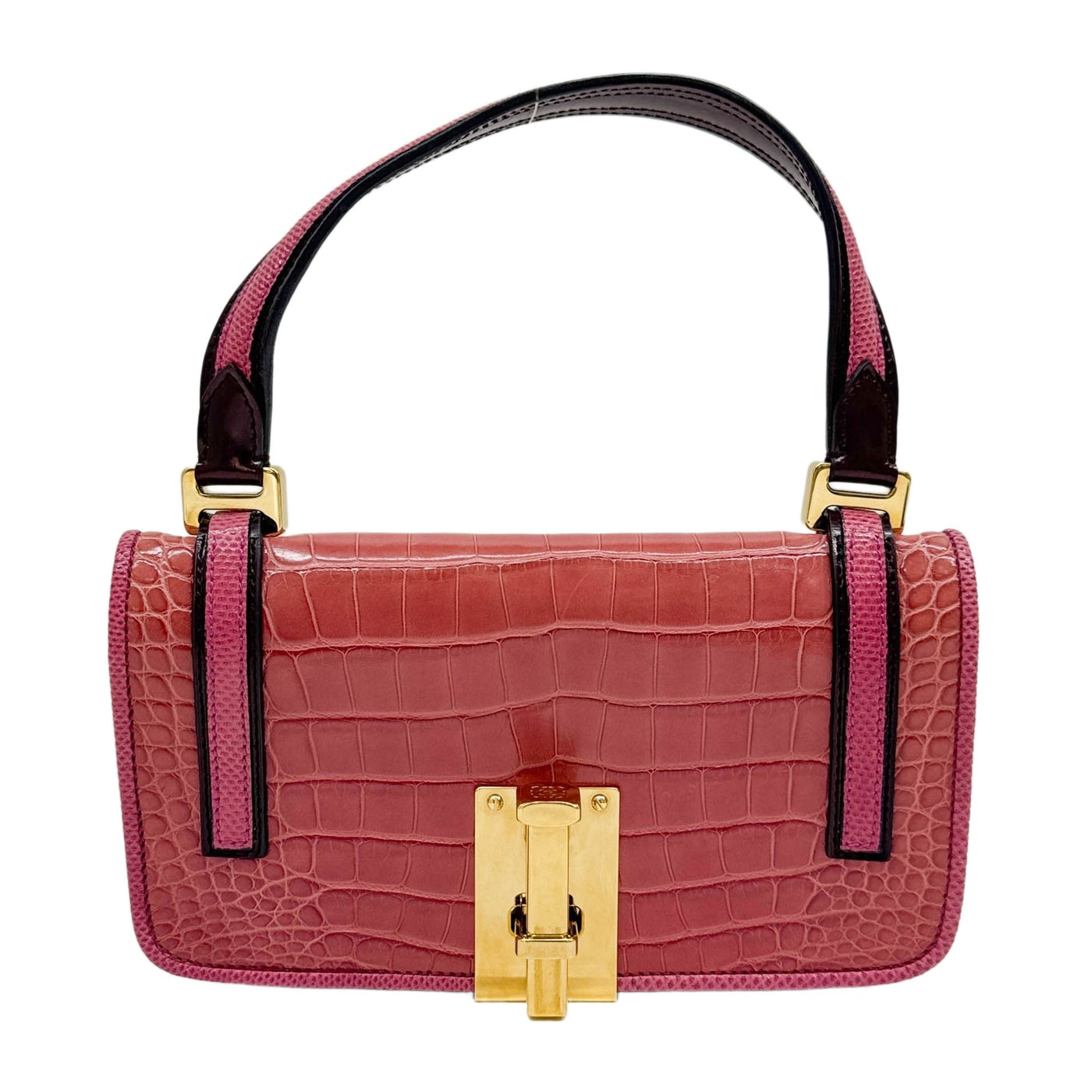 Pink Croc Embossed Leather Hand Bag