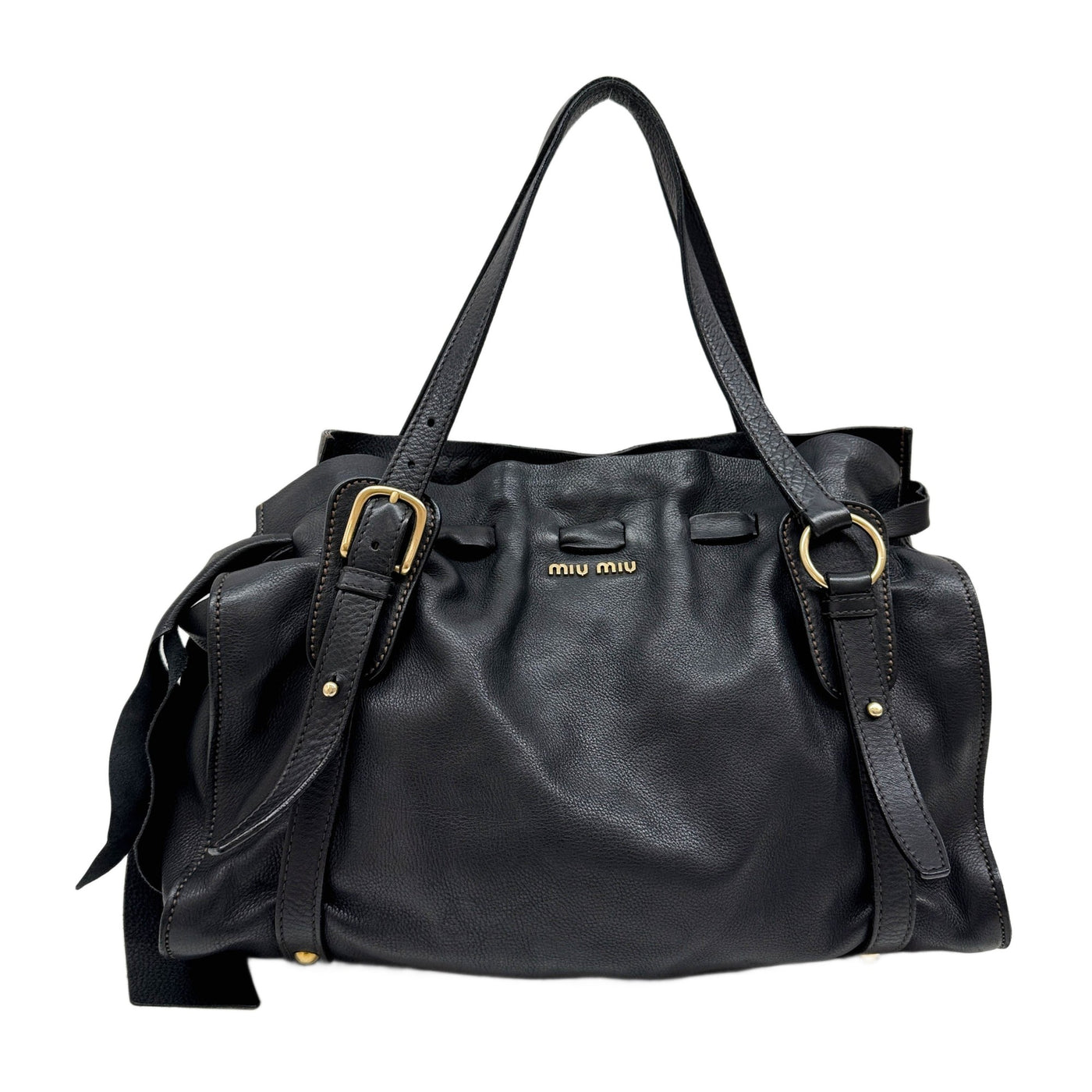 Vitello Lux Bow Black Leather Shoulder Bag