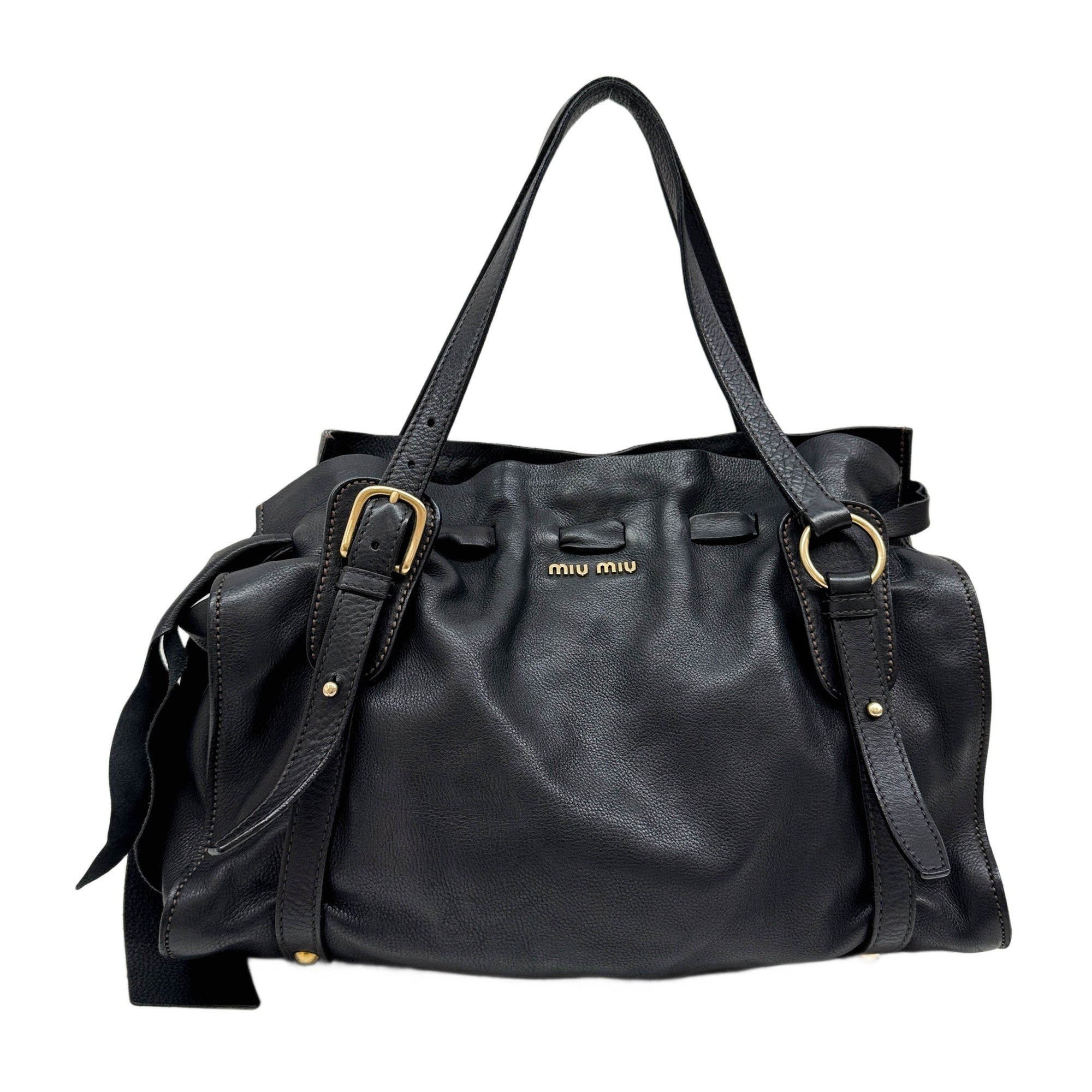 Vitello Lux Bow Black Leather Shoulder Bag