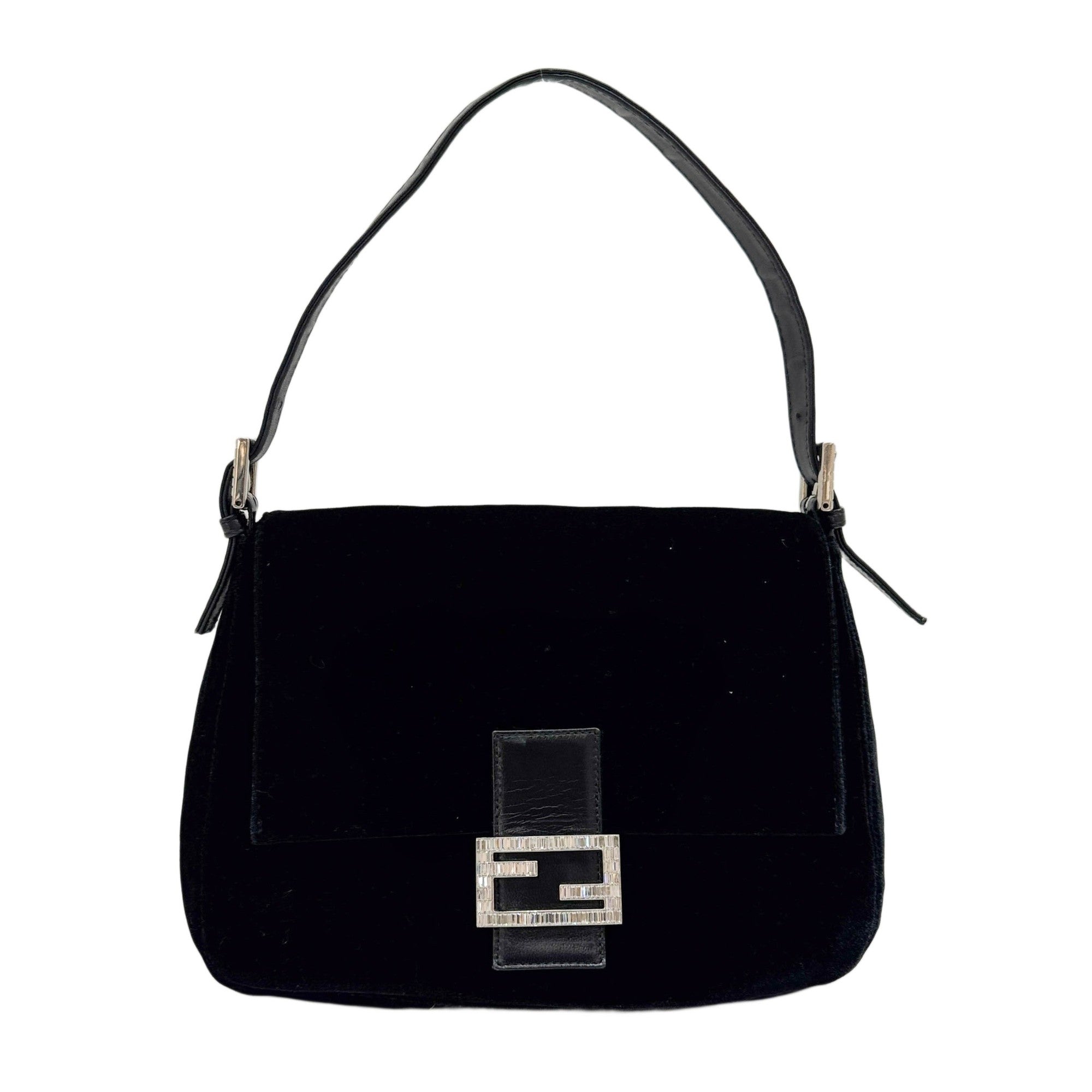 Mamma Baguette Black Velvet Shoulder Bag