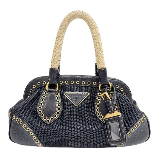 Black Raffia Handle Bag