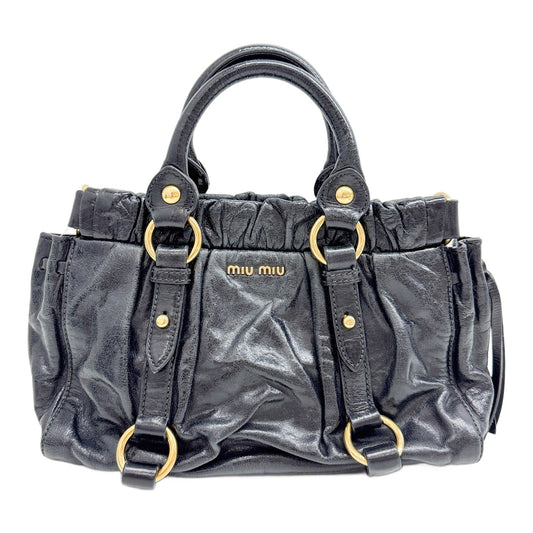 Mini Vitello Black Leather Two Way Bag