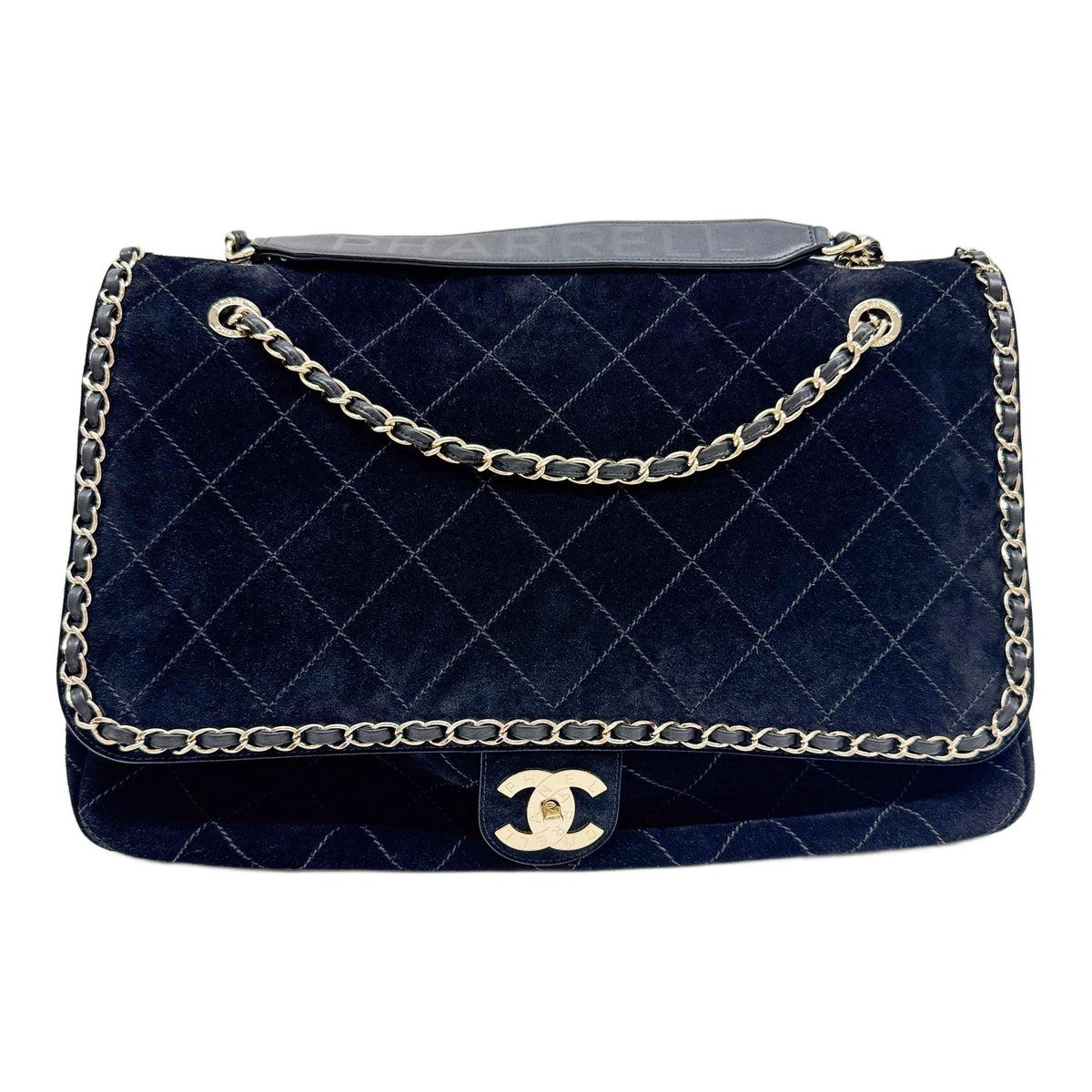 Chanel x Pharrell Williams XXL Classic Flap 2019 Matelasse Black Suede Shoulder Bag