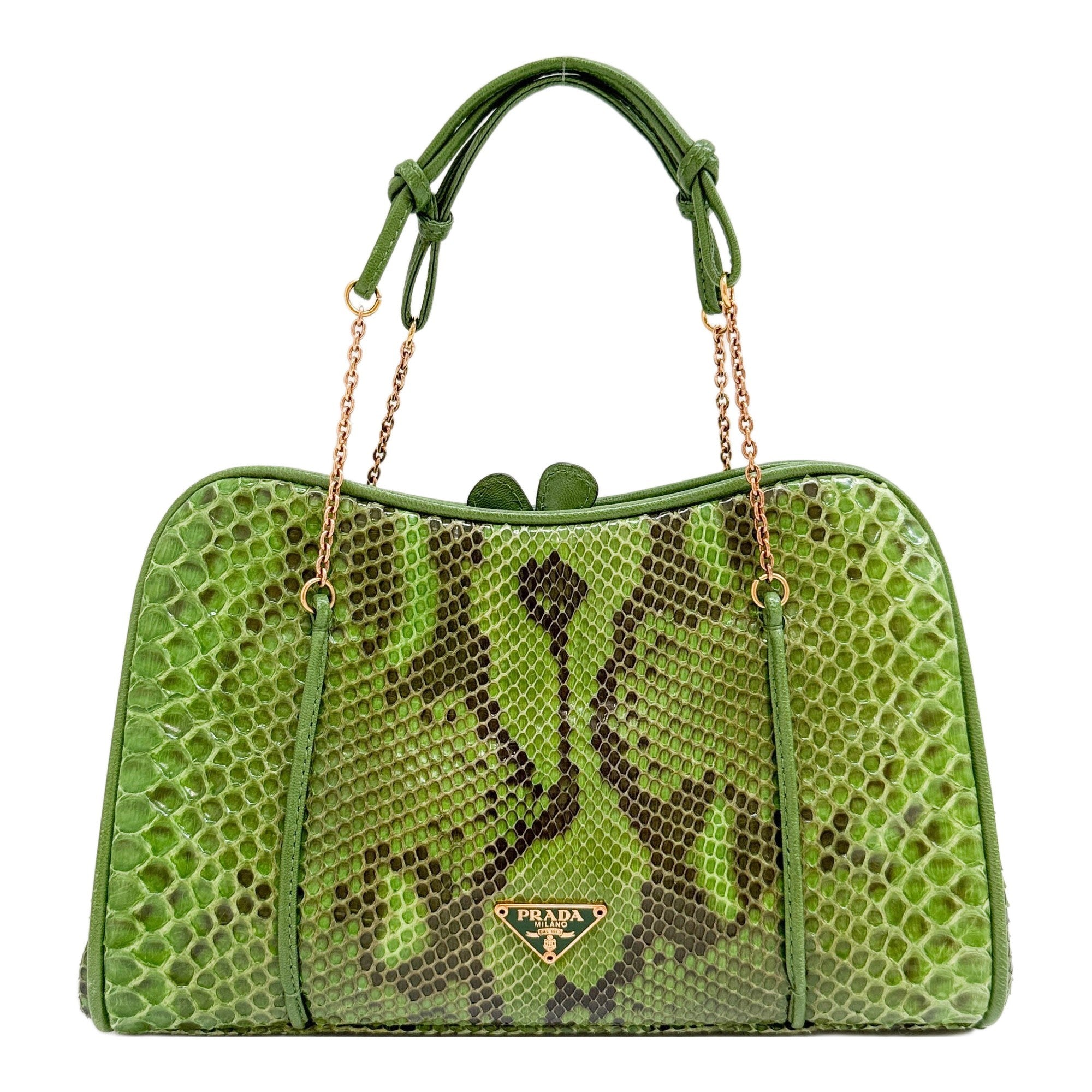 Kiss Lock Gold Detailing Green Python Embossed Leather Mini Hand Bag