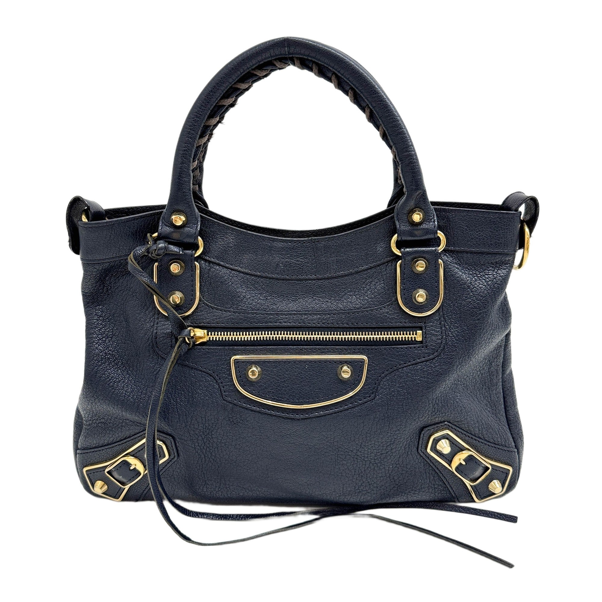 The City Metallic Edge Dark Blue Leather Two Way Bag