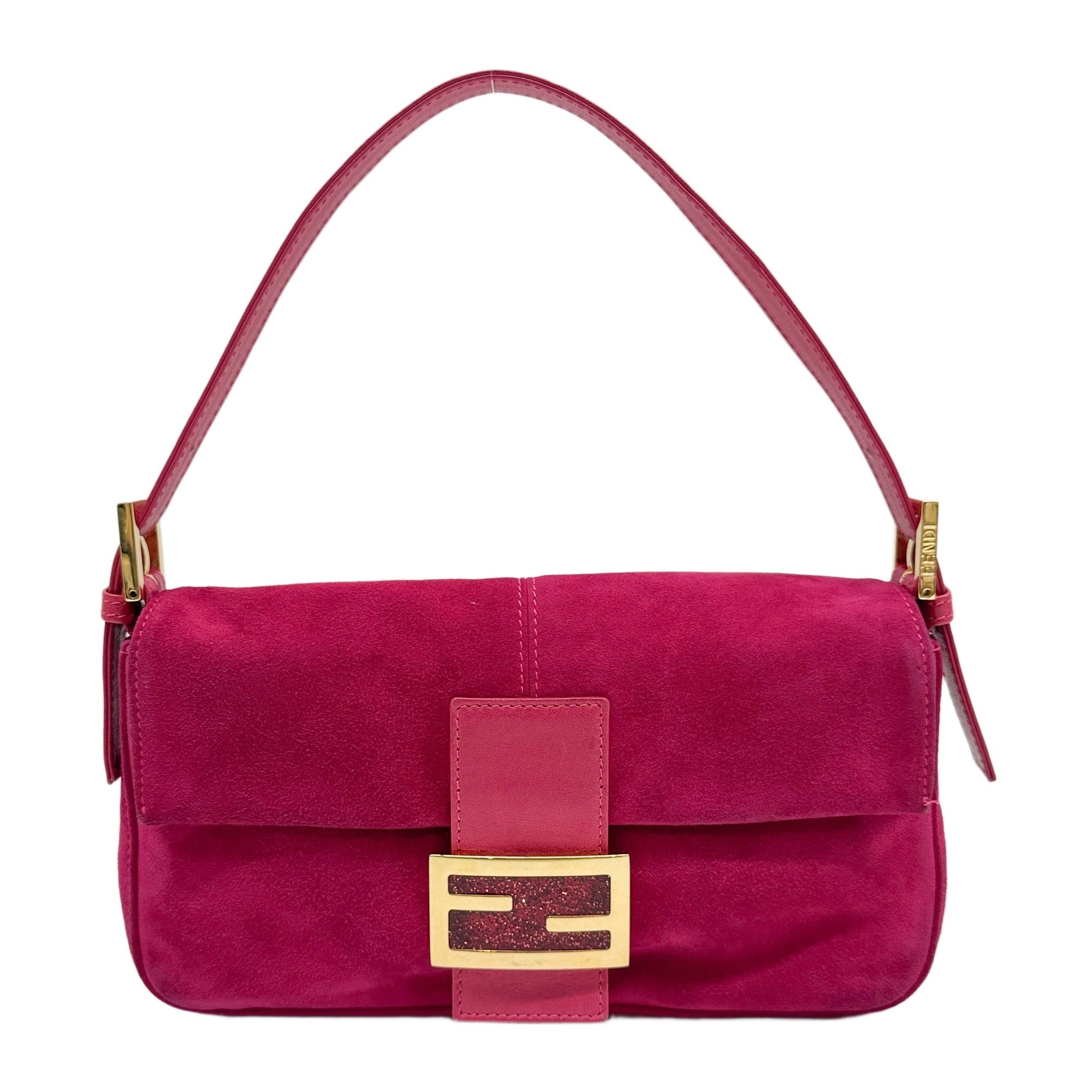 Baguette Barbie Pink Suede Shoulder Bag