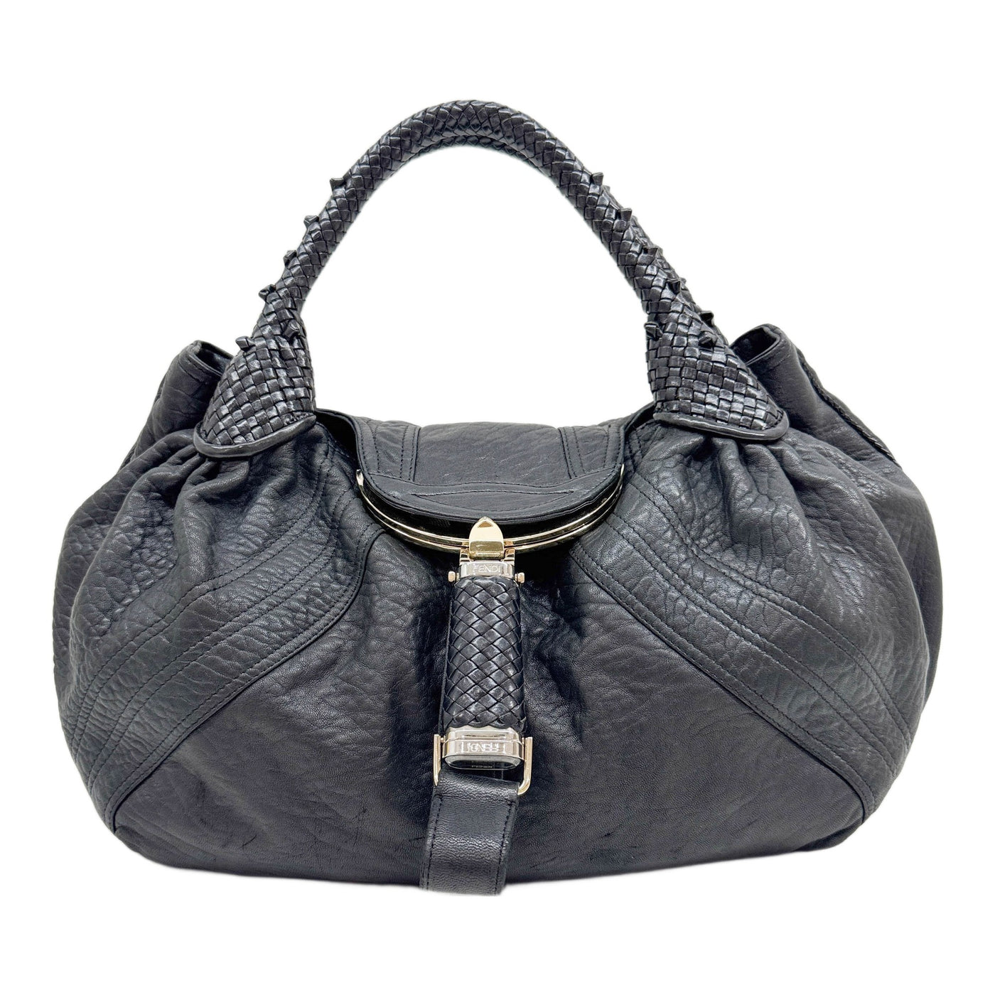 Spy Silver Hardware Charcoal Grey Leather Shoulder Bag