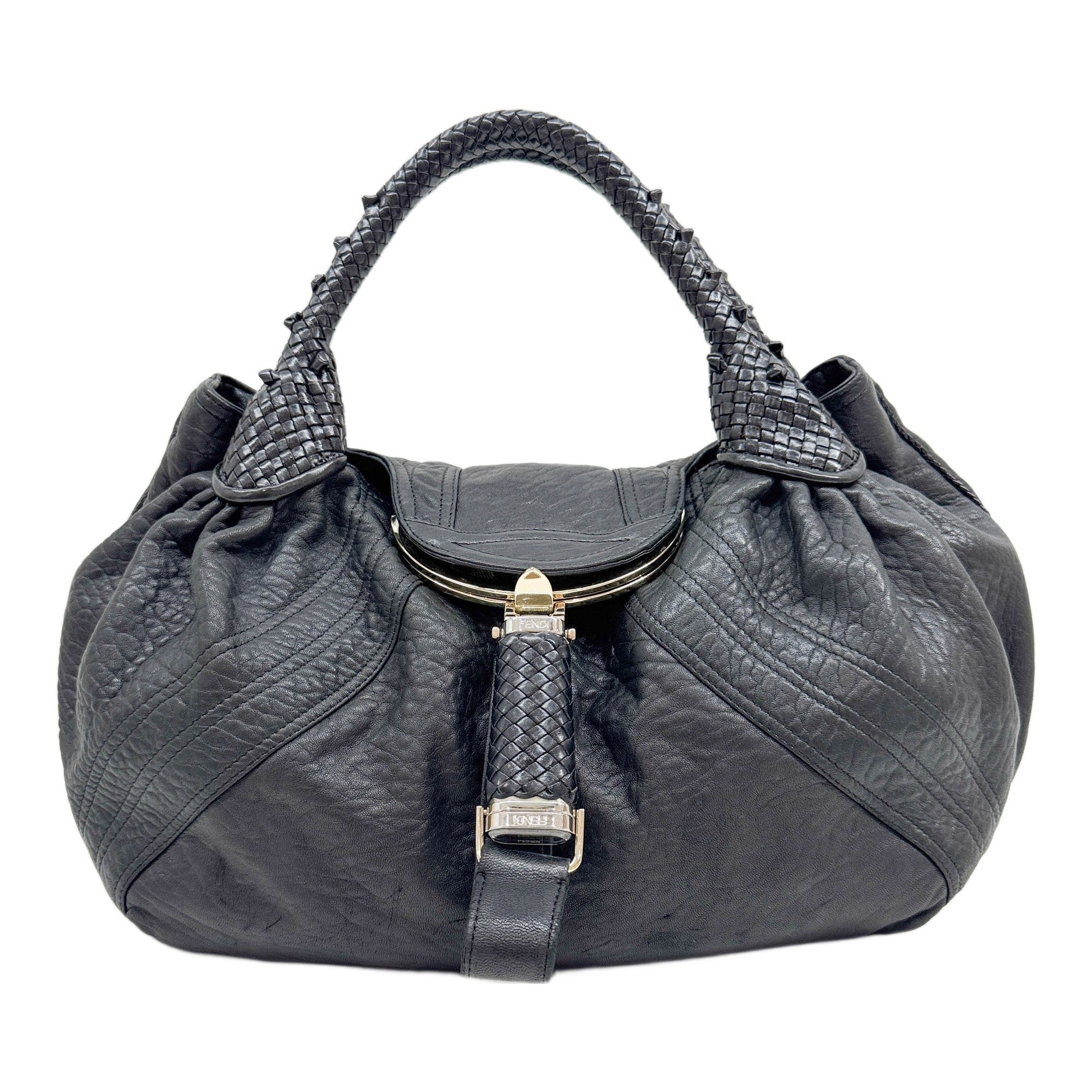Spy Silver Hardware Charcoal Grey Leather Shoulder Bag