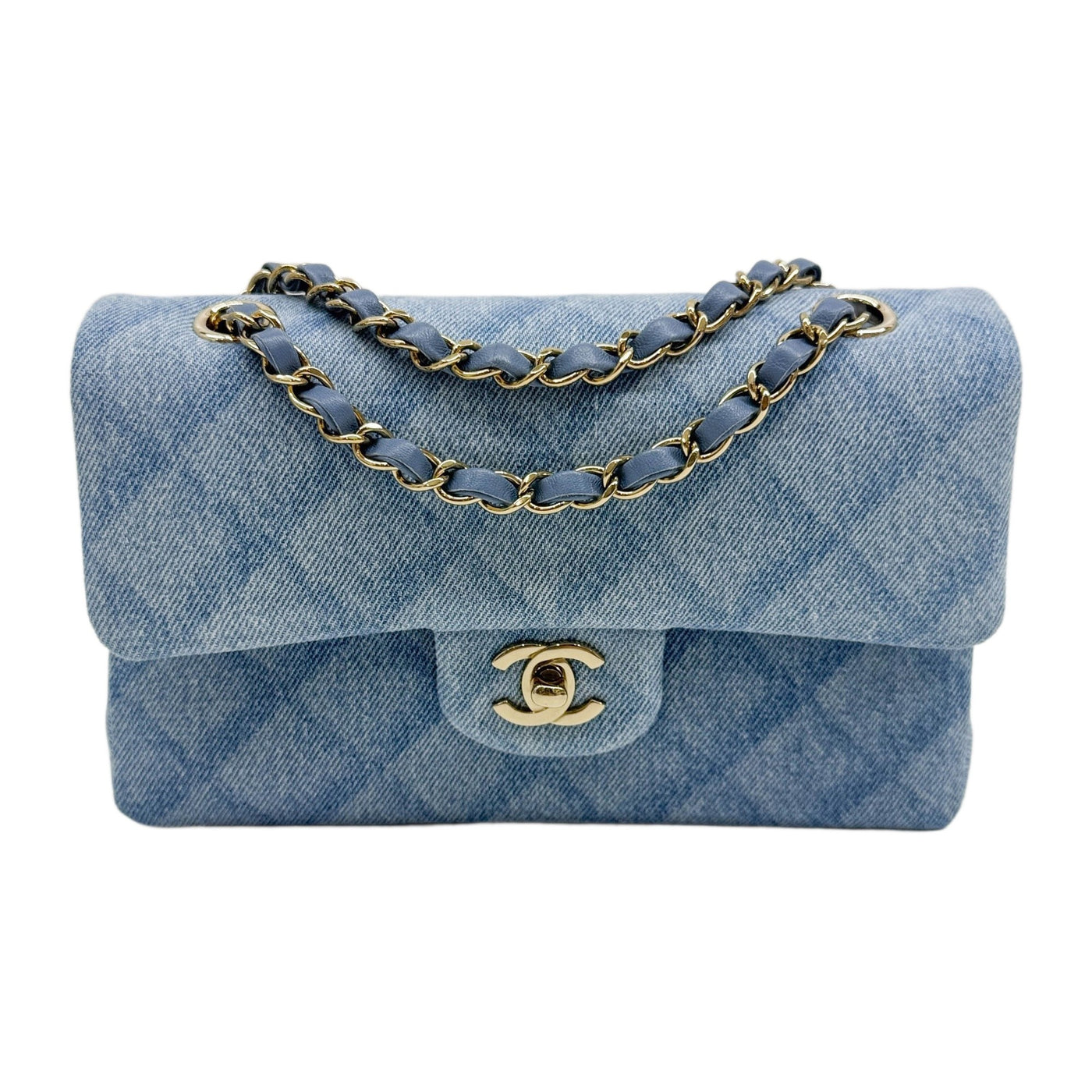 Classic Double Flap 2021-20026 Matelasse Blue Cotton Shoulder Bag