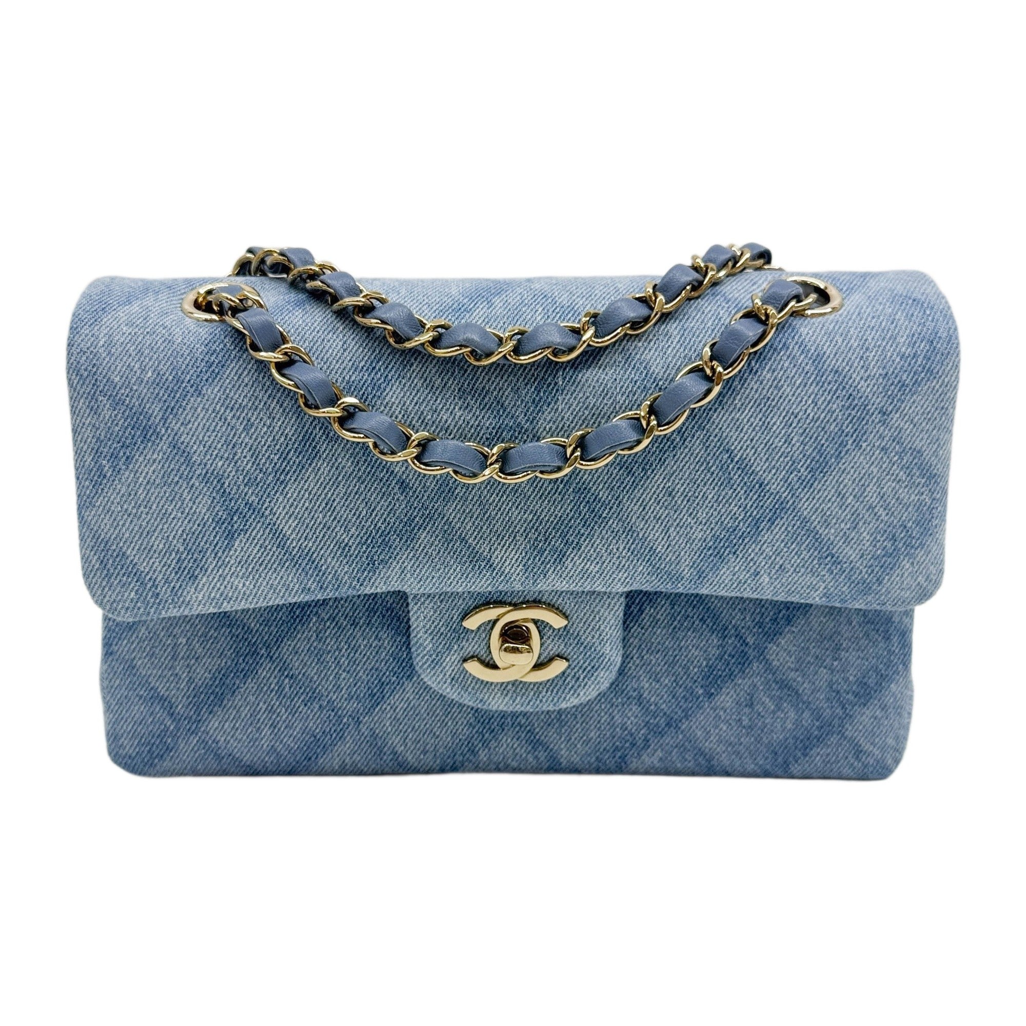 Classic Double Flap 2021-20026 Matelasse Blue Cotton Shoulder Bag