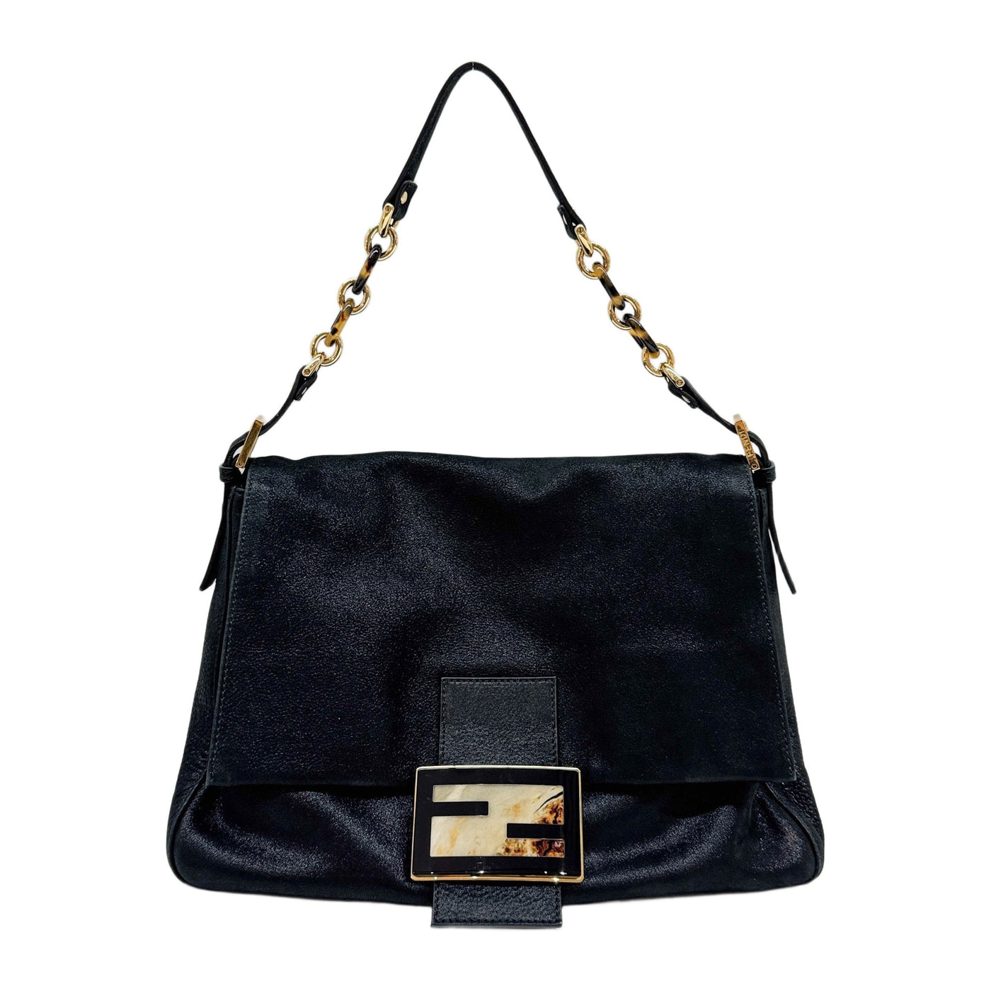 Large Mamma Baguette Glittery Black Leather Messenger Bag