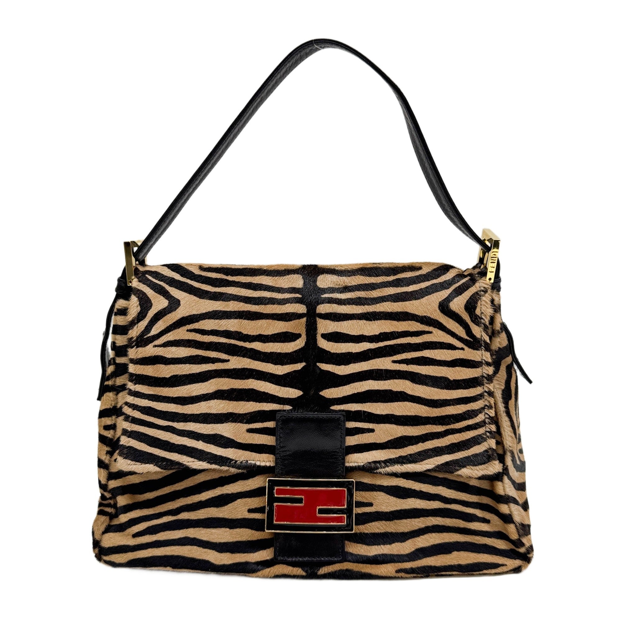 Mamma Baguette Brown Zebra Print Pony Hair Shoulder Bag