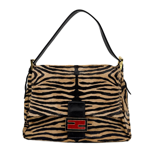 Mamma Baguette Brown Zebra Print Pony Hair Shoulder Bag