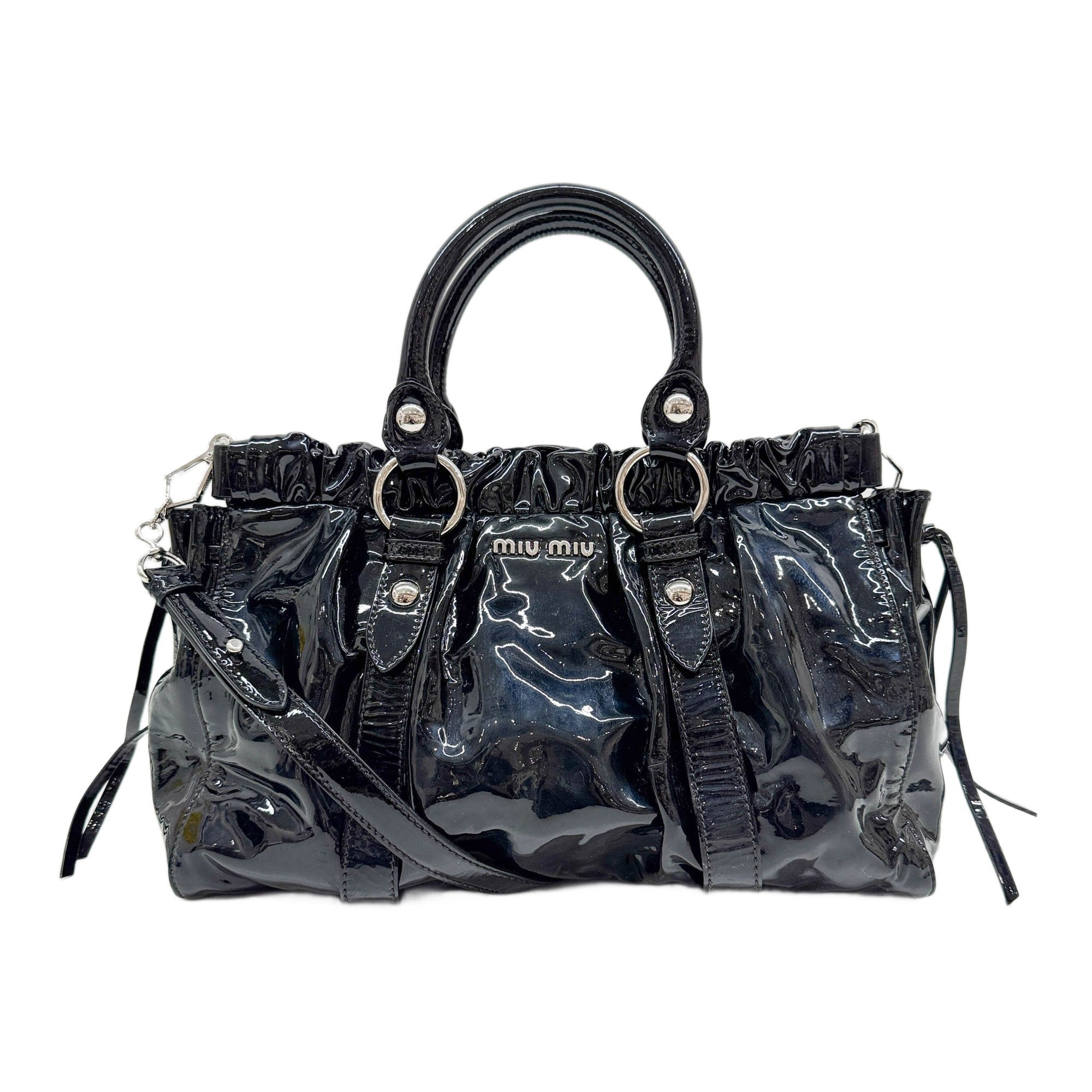 Vitello Black Patent Leather Two Way Bag