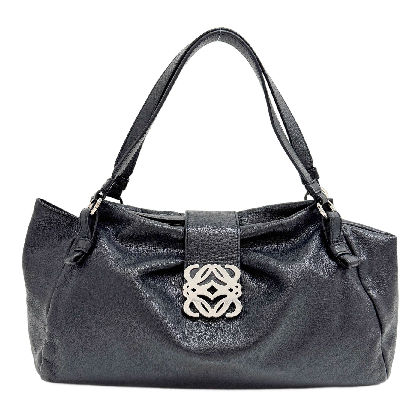 Anagram Black Leather Handle Bag