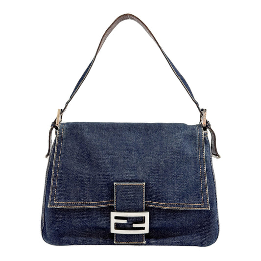 Mamma Baguette Blue Denim Shoulder Bag