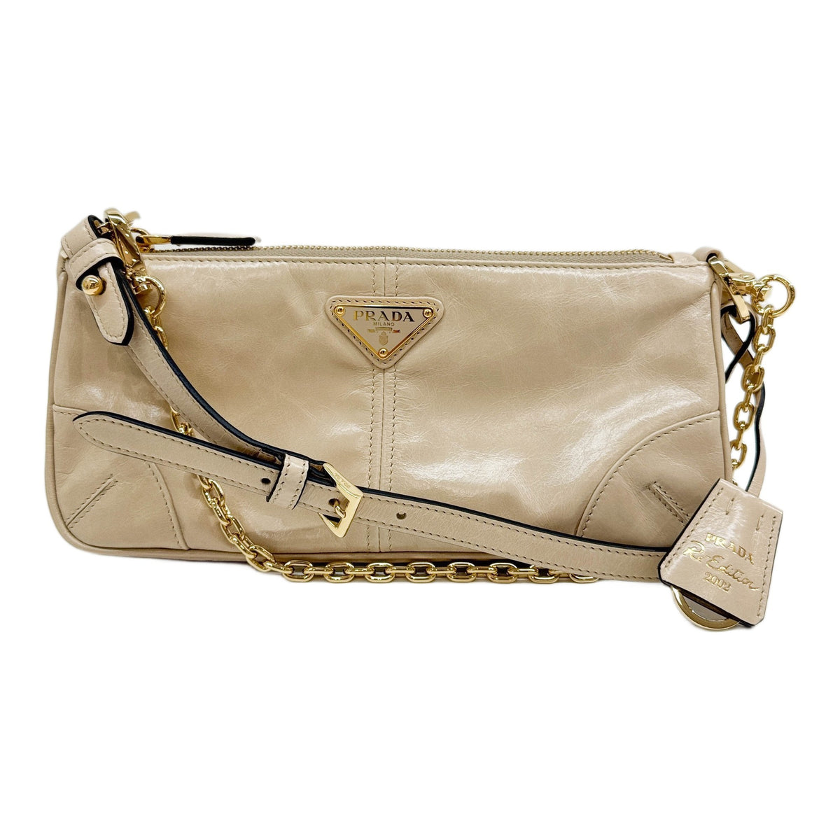 Prada Re-Edition 2002 Beige Leather Two Way Bag