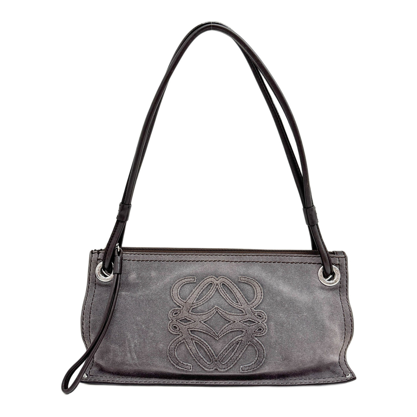 Anagram Grey  Suede Shoulder Bag