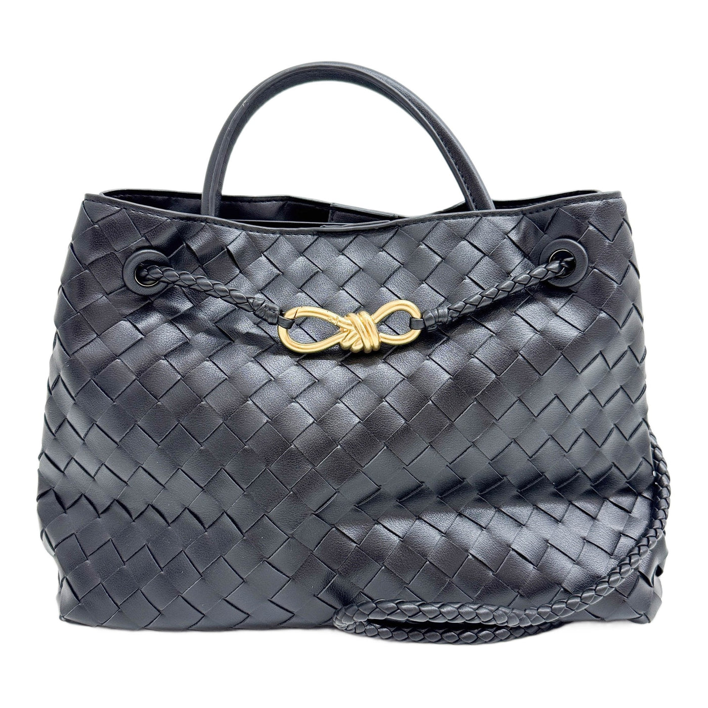 Medium Andiamo Intrecciato Black Leather Two Way Bag