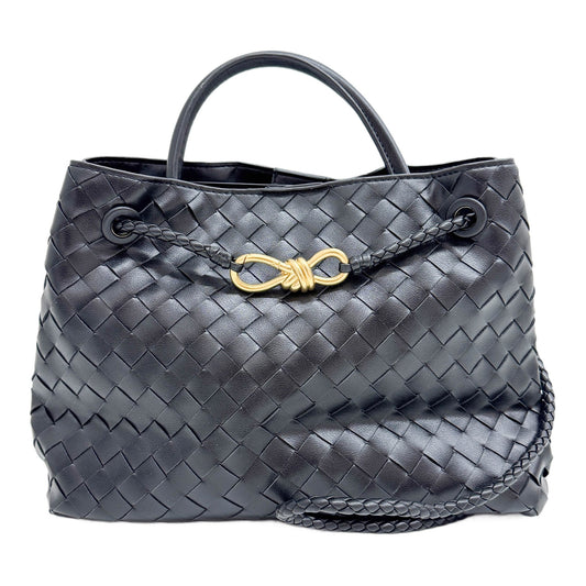 Medium Andiamo Intrecciato Black Leather Two Way Bag