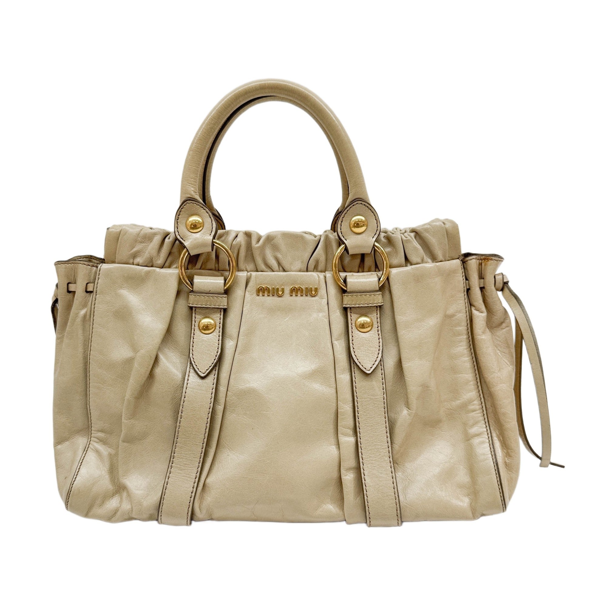 Vitello Pale Beige Leather Two Way Bag