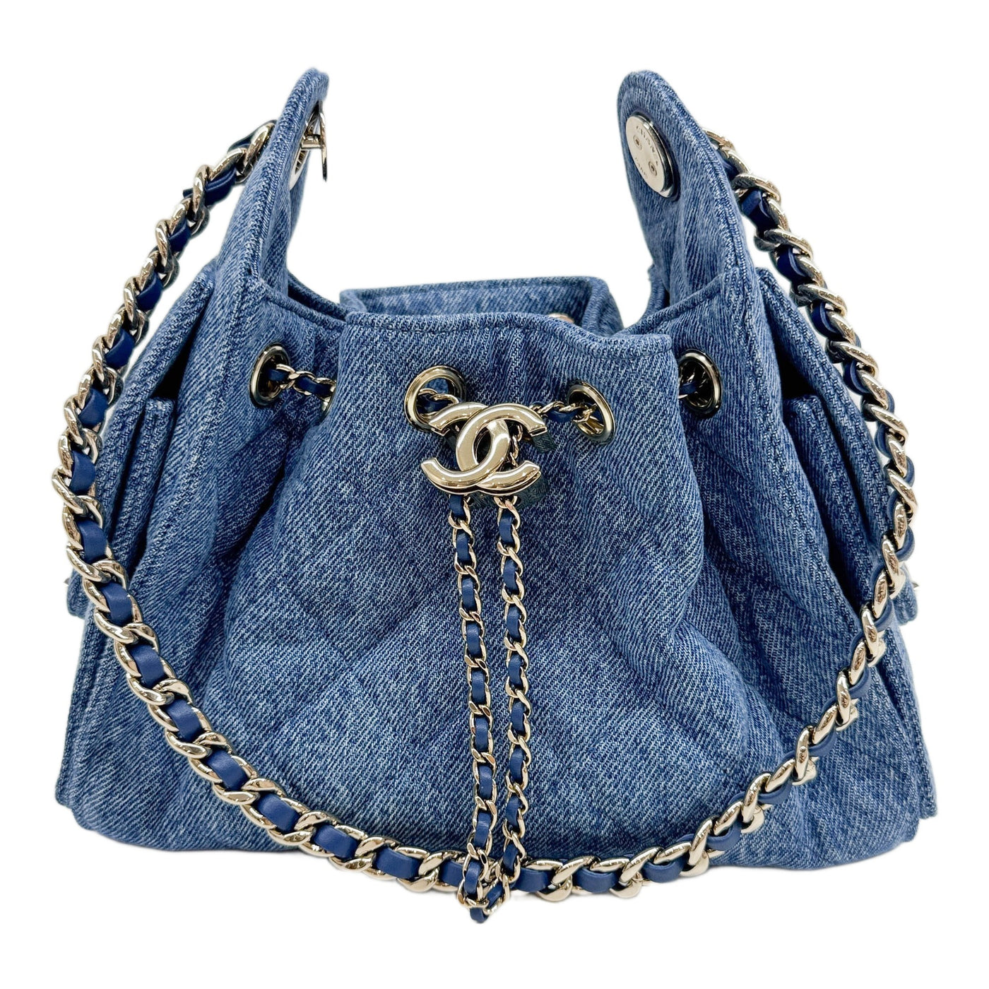 Mini Chanel 25 2022-2026 Matelasse Blue Denim Shoulder Bag