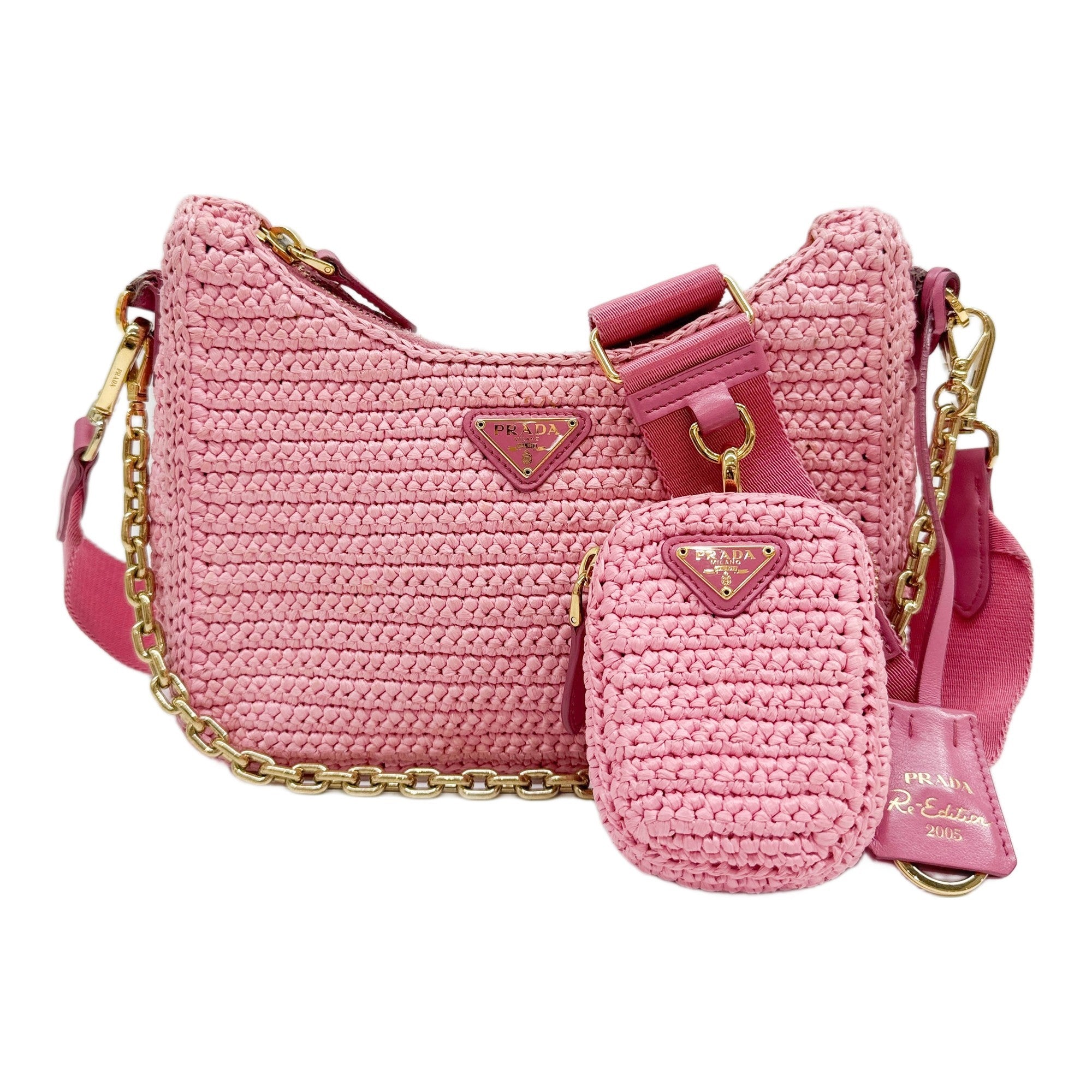 Re-Edition 2005 Pink Raffia Two Way Bag