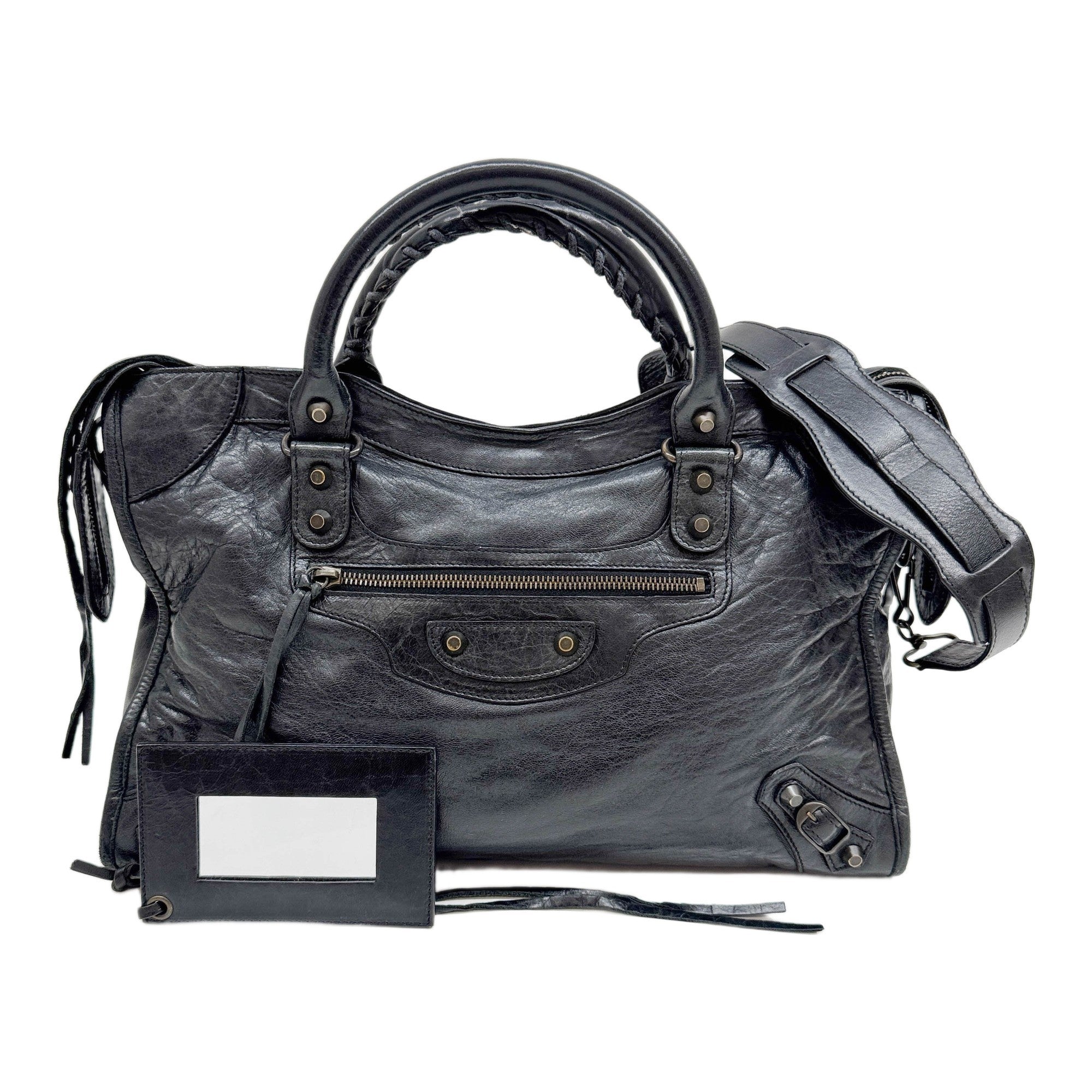 The City Anthracite Grey Leather Two Way Bag
