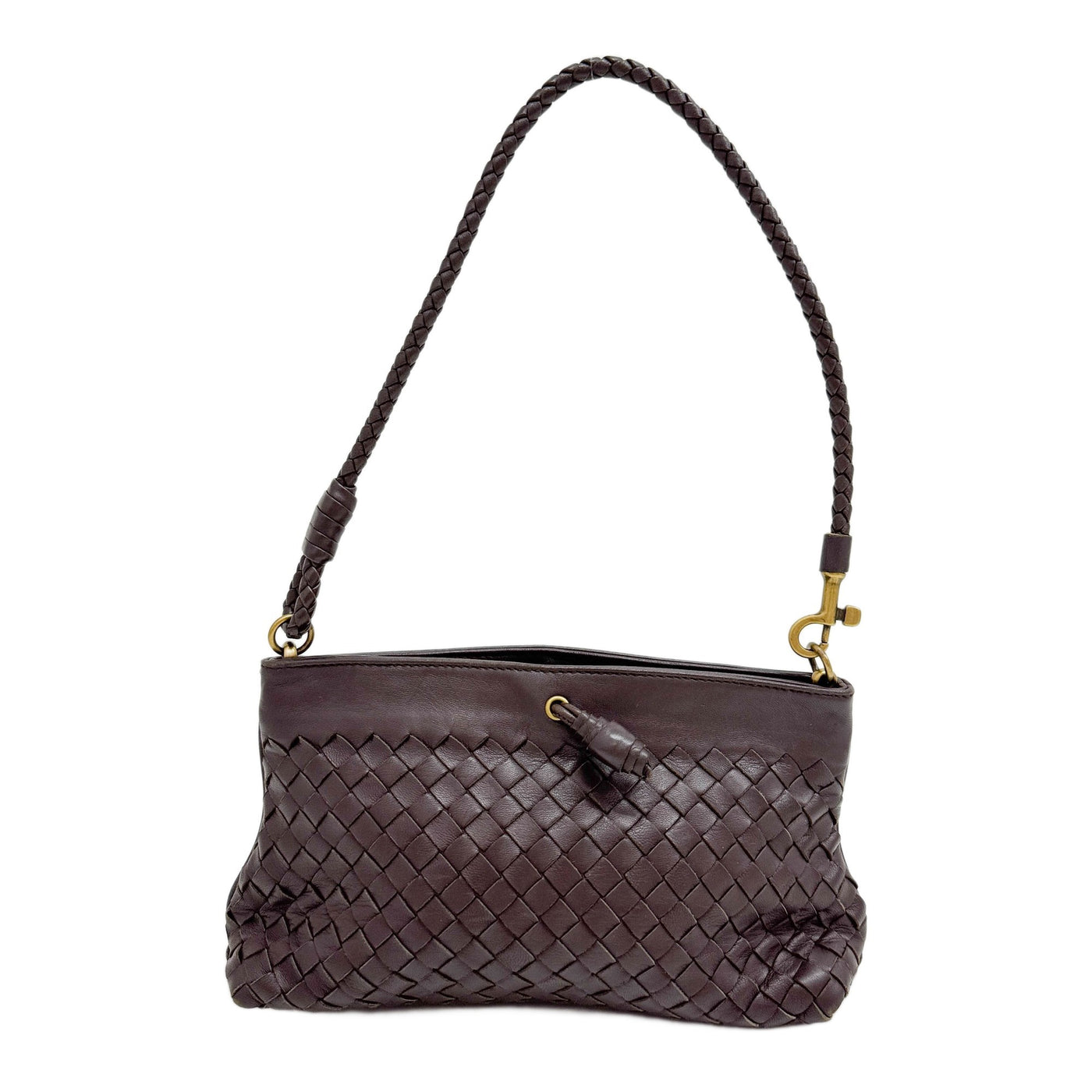 Braided Knot Closure Intrecciato Brown Leather Shoulder Bag