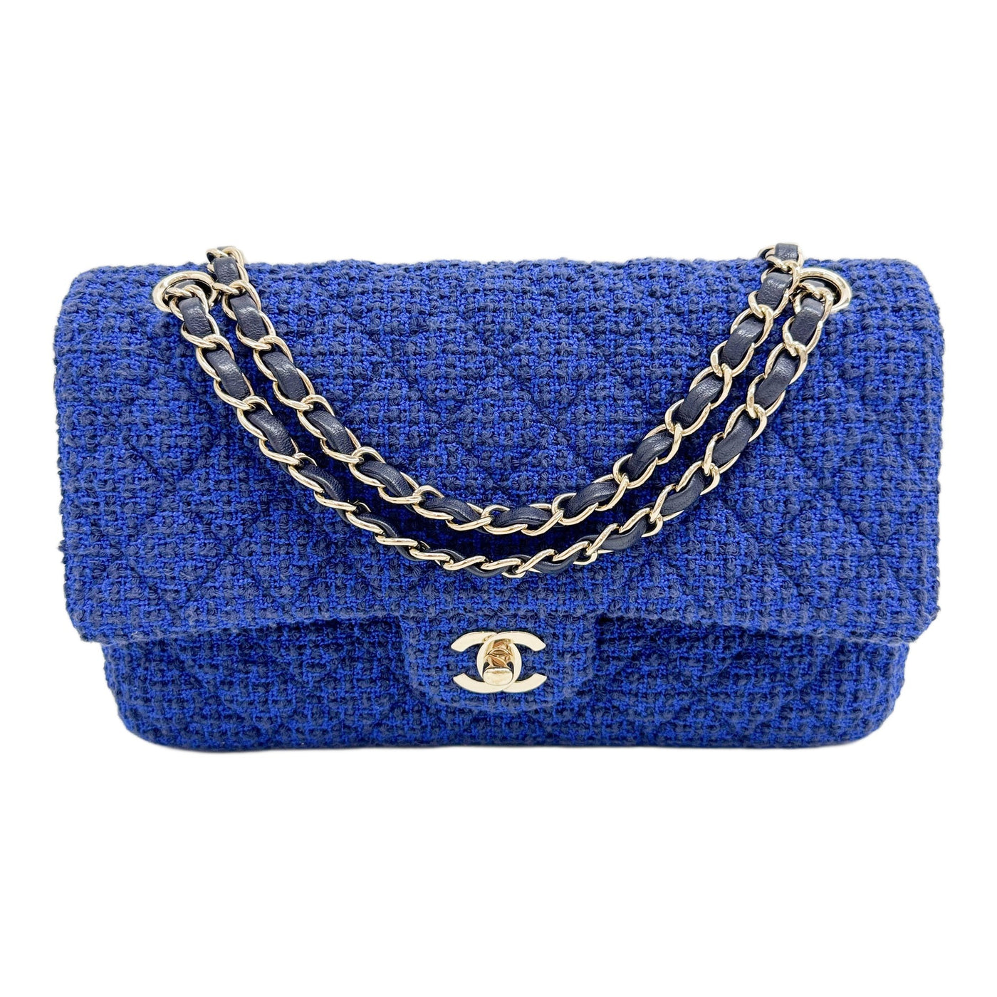 Medium Classic Double Flap 2021 Matelasse Royal Blue Tweed Shoulder Bag