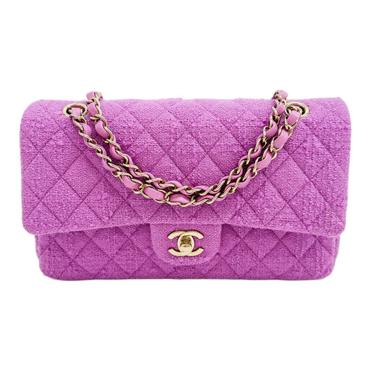 Medium Classic Double Flap 2021-2026 Matelasse Fuchsia Pink Tweed Shoulder Bag