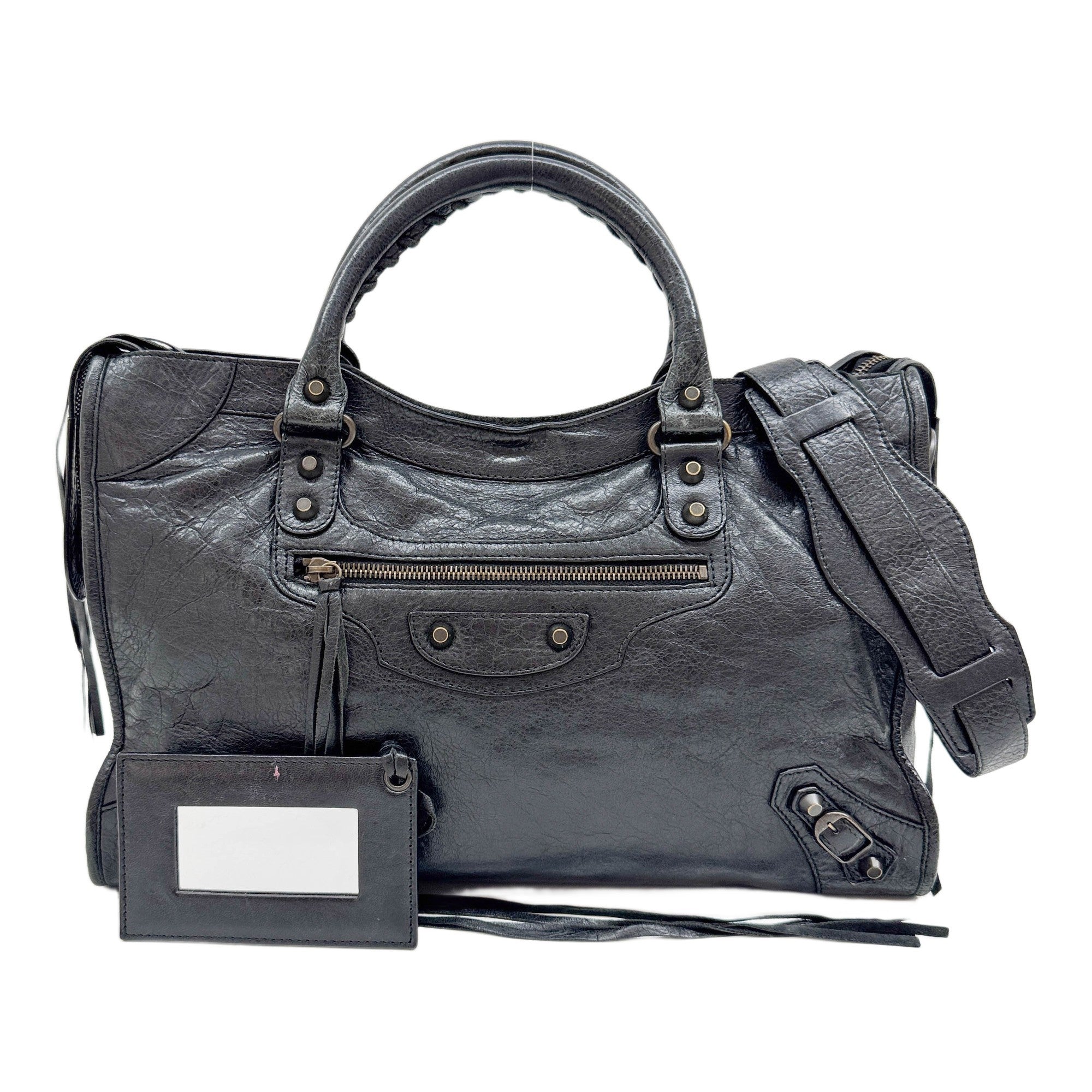 The City Black Leather Two Way Bag