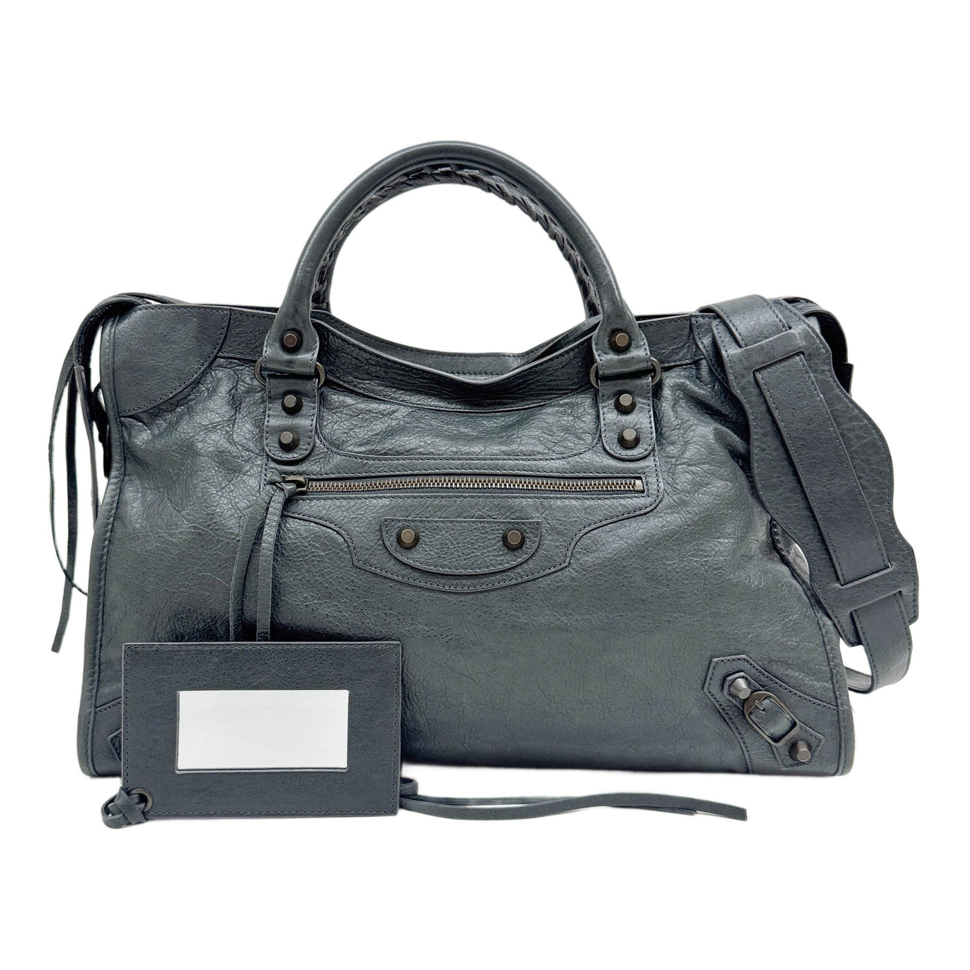 The City Grey-Green Leather Two Way Bag